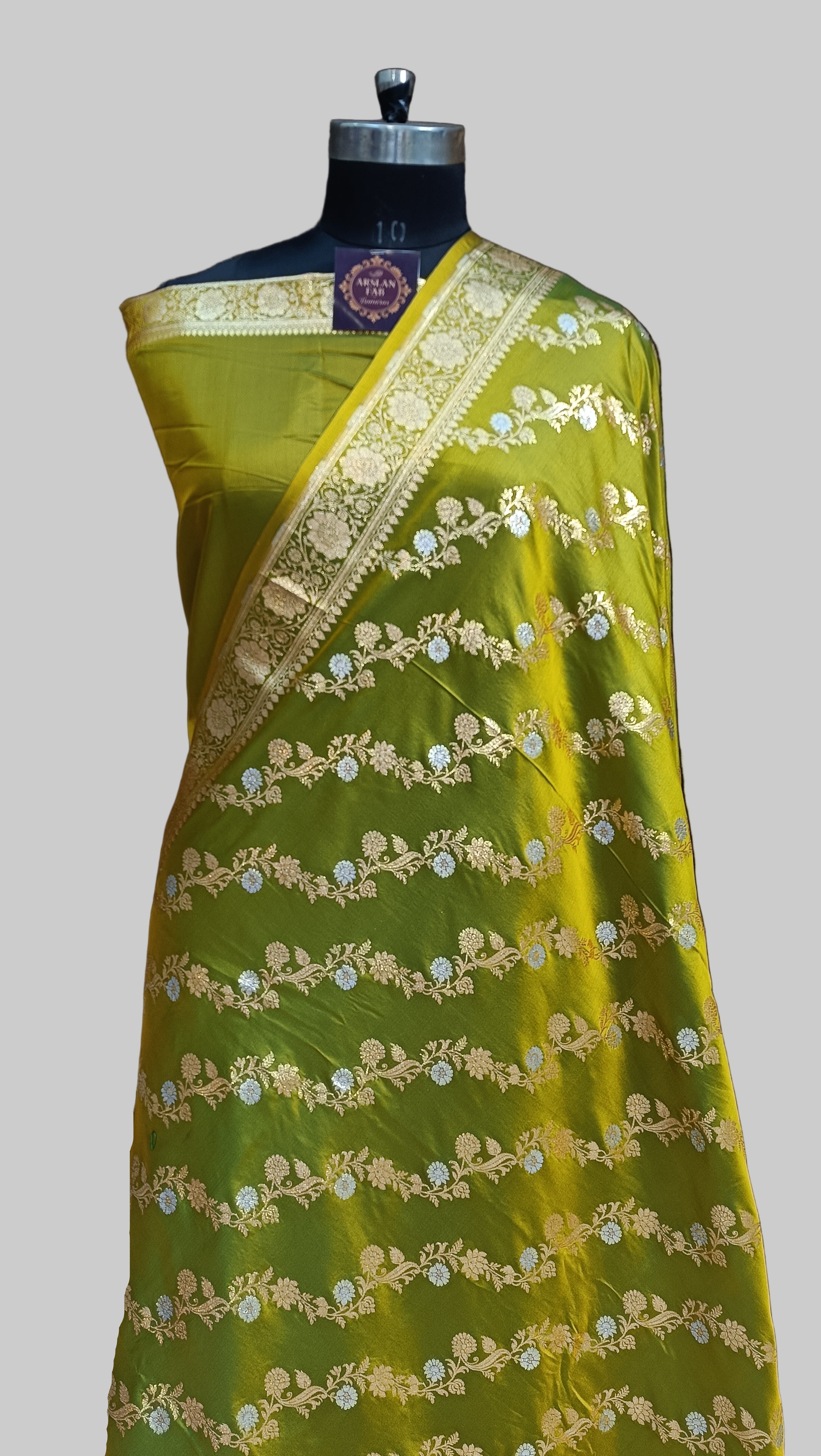 Banarasi Satan Silk Silver Meena Saree