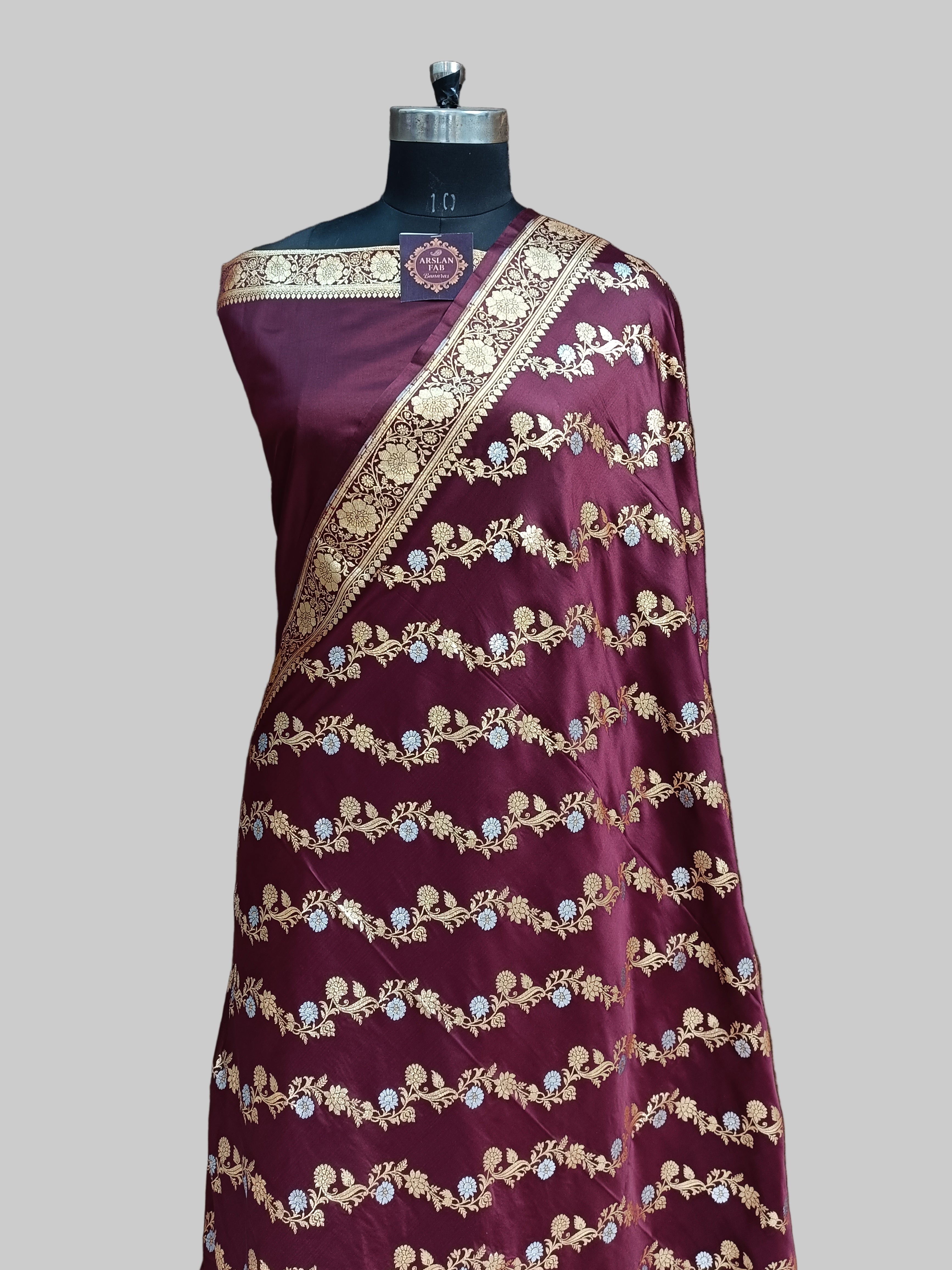 Banarasi Satan Silk Silver Meena Saree