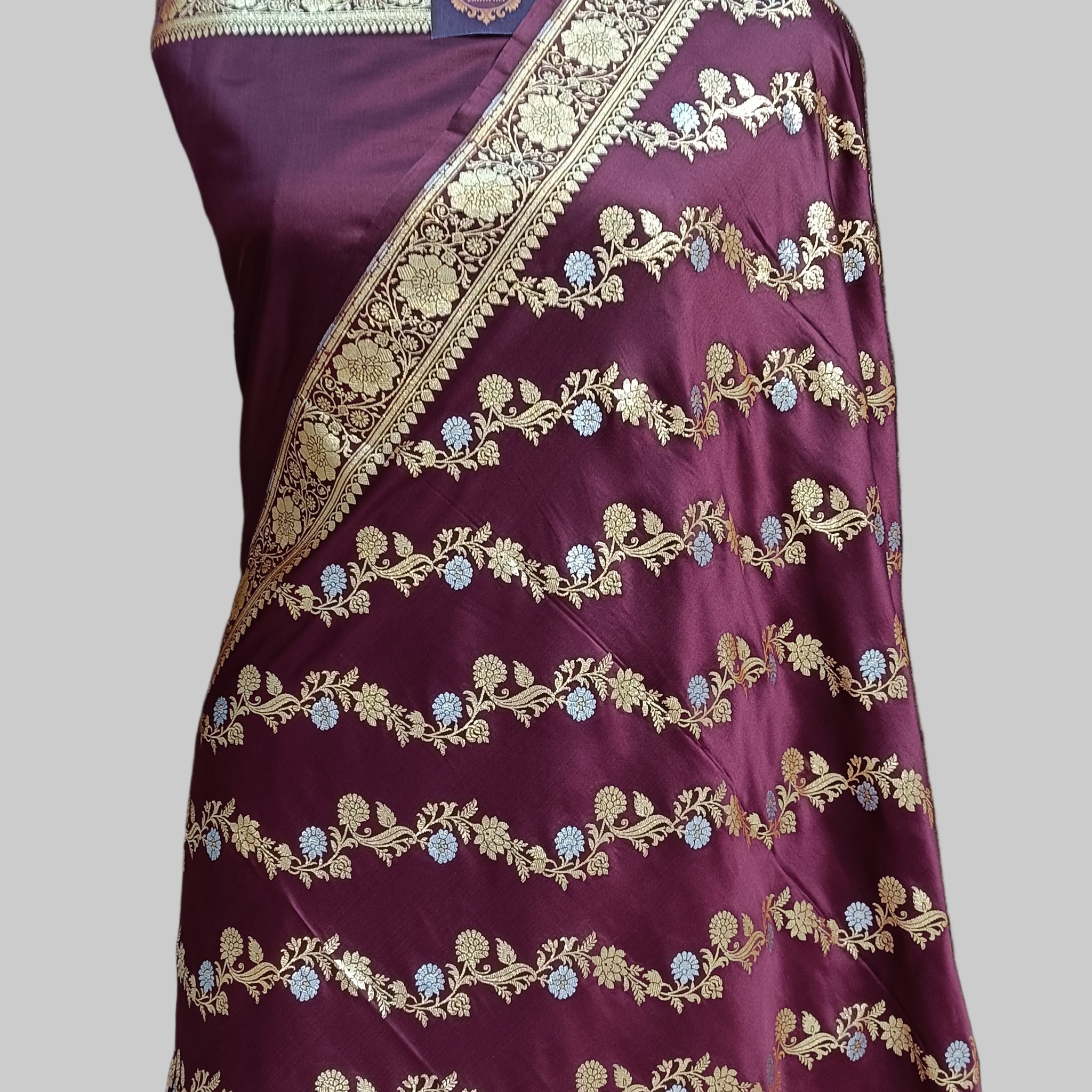 Banarasi Satan Silk Silver Meena Saree