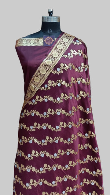Banarasi Satan Silk Silver Meena Saree