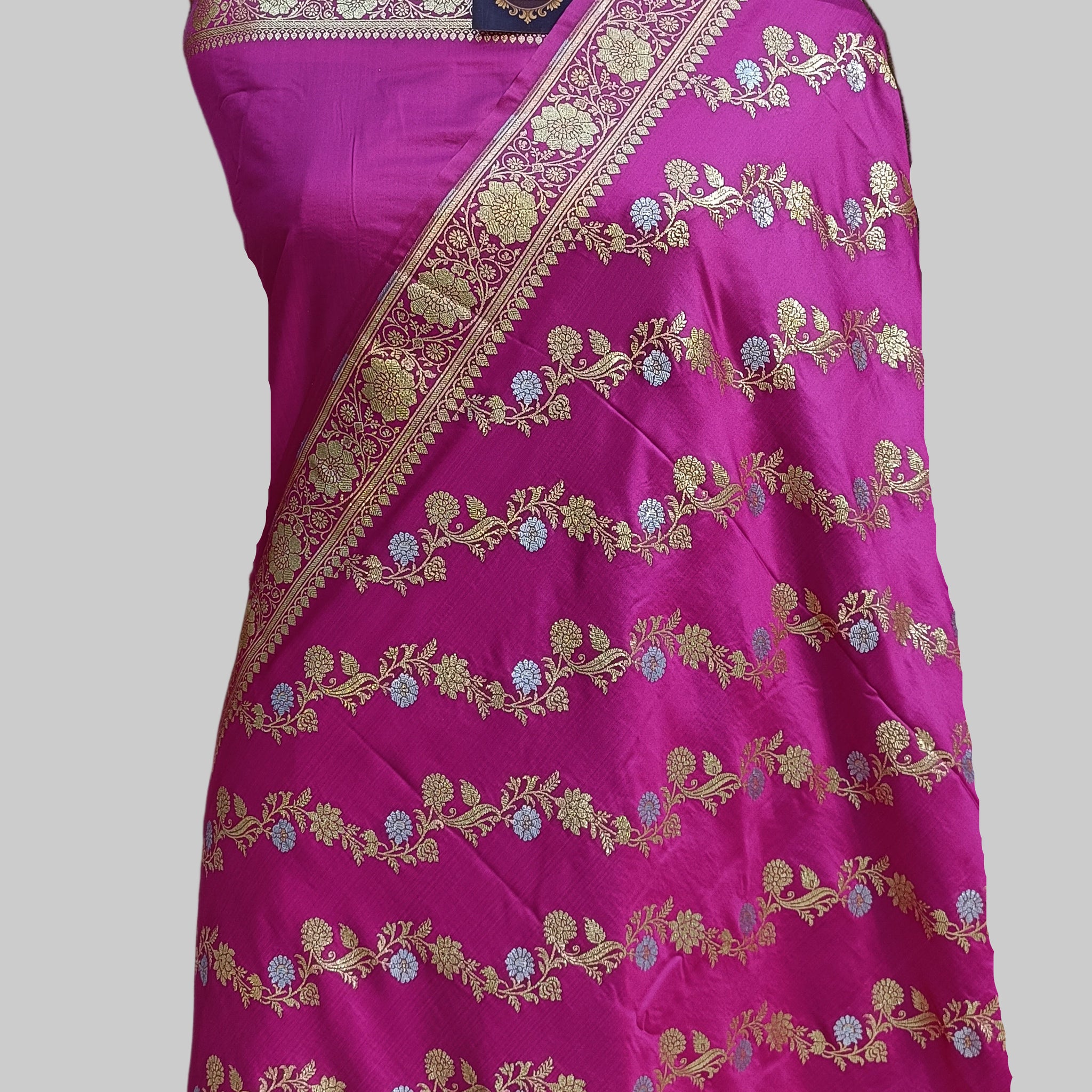 Banarasi Satan Silk Silver Meena Saree