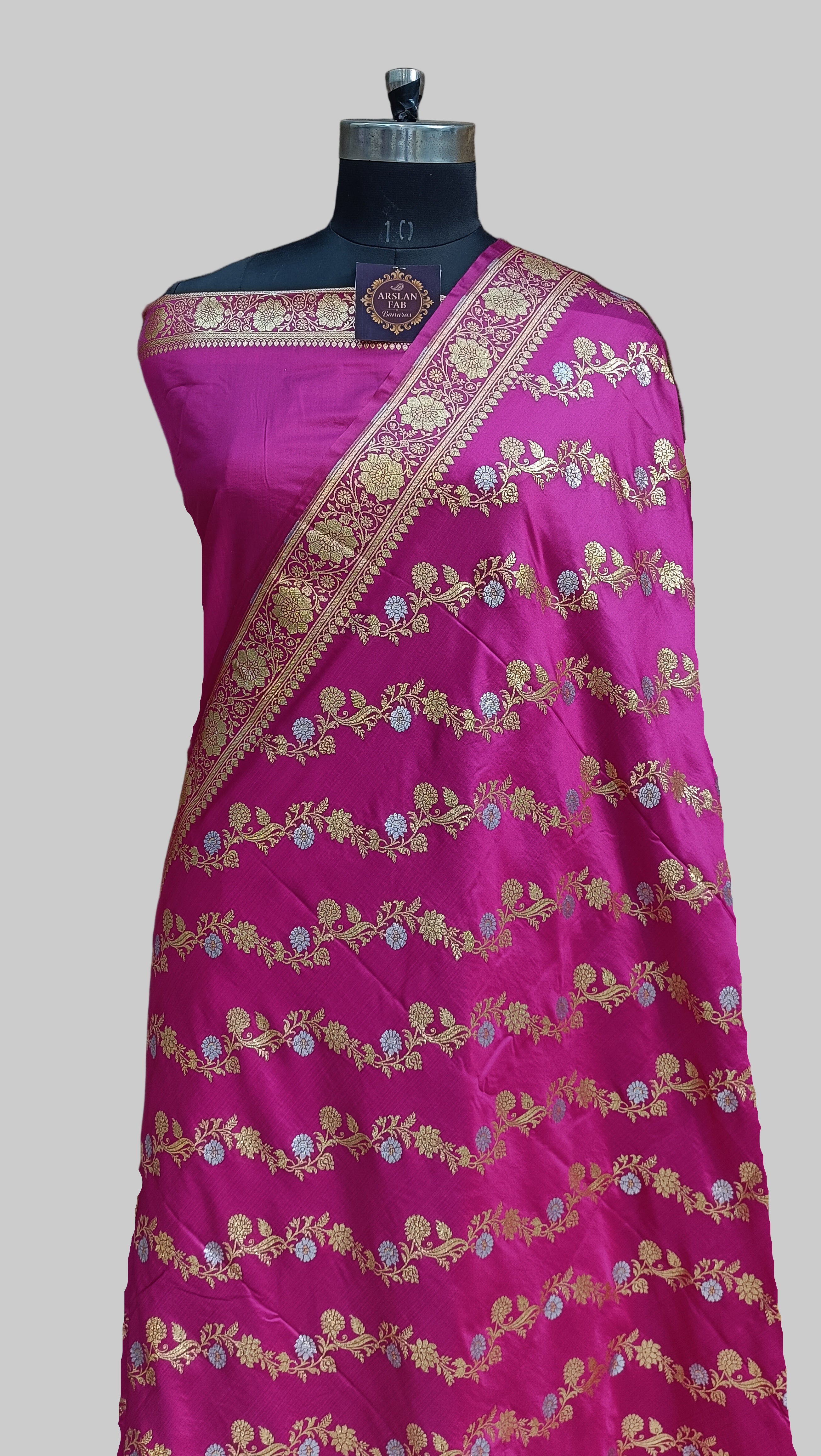 Banarasi Satan Silk Silver Meena Saree