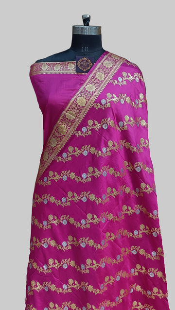 Banarasi Satan Silk Silver Meena Saree