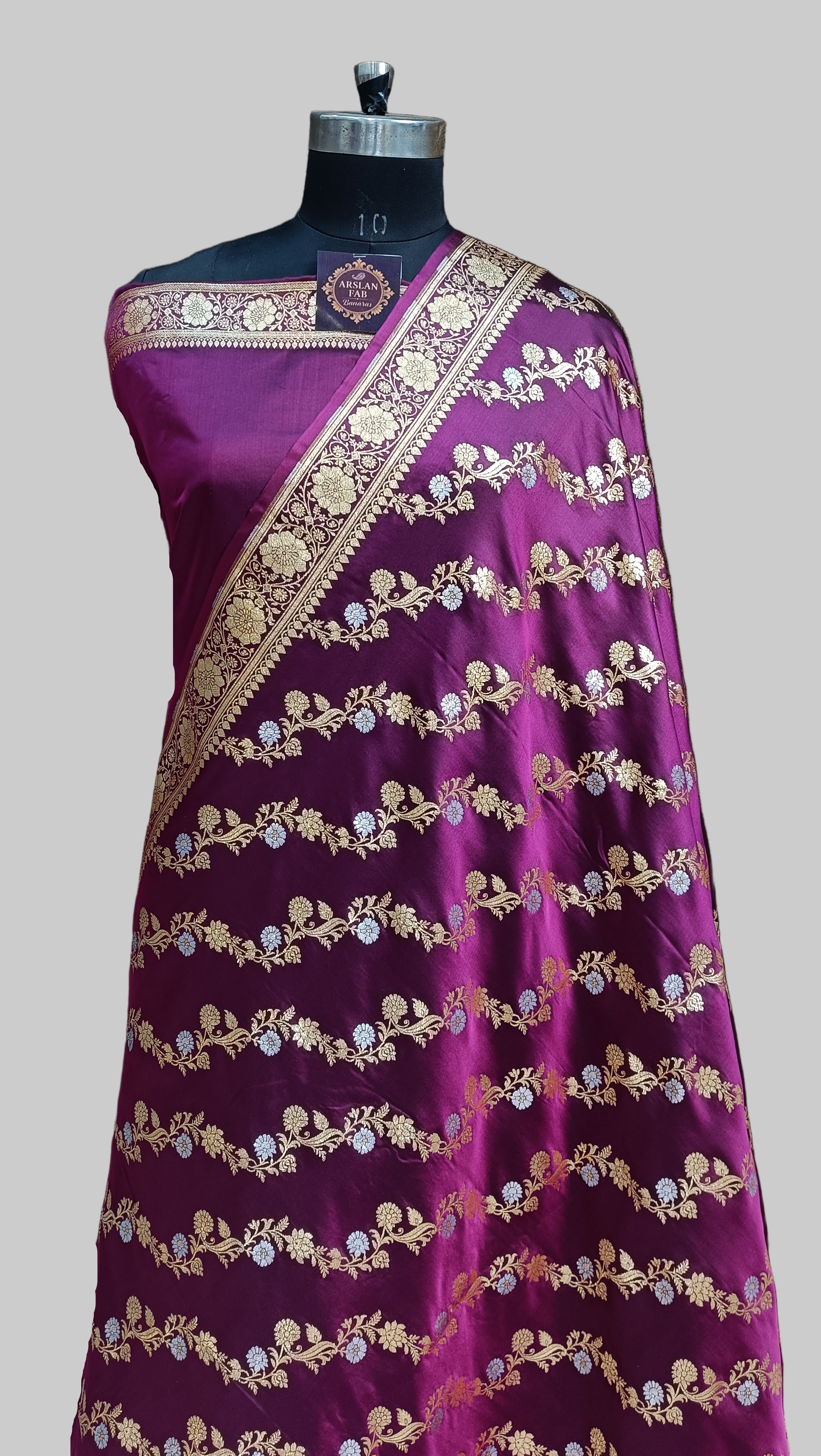 Banarasi Satan Silk Silver Meena Saree
