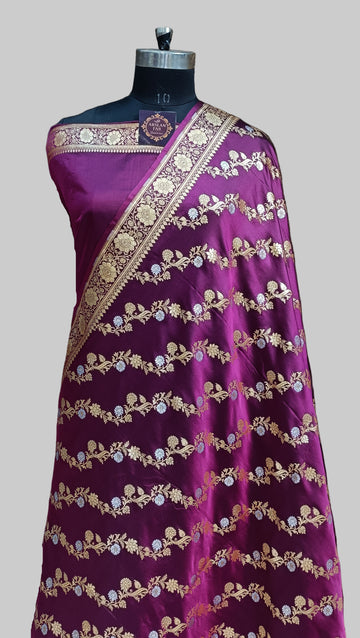 Banarasi Satan Silk Silver Meena Saree