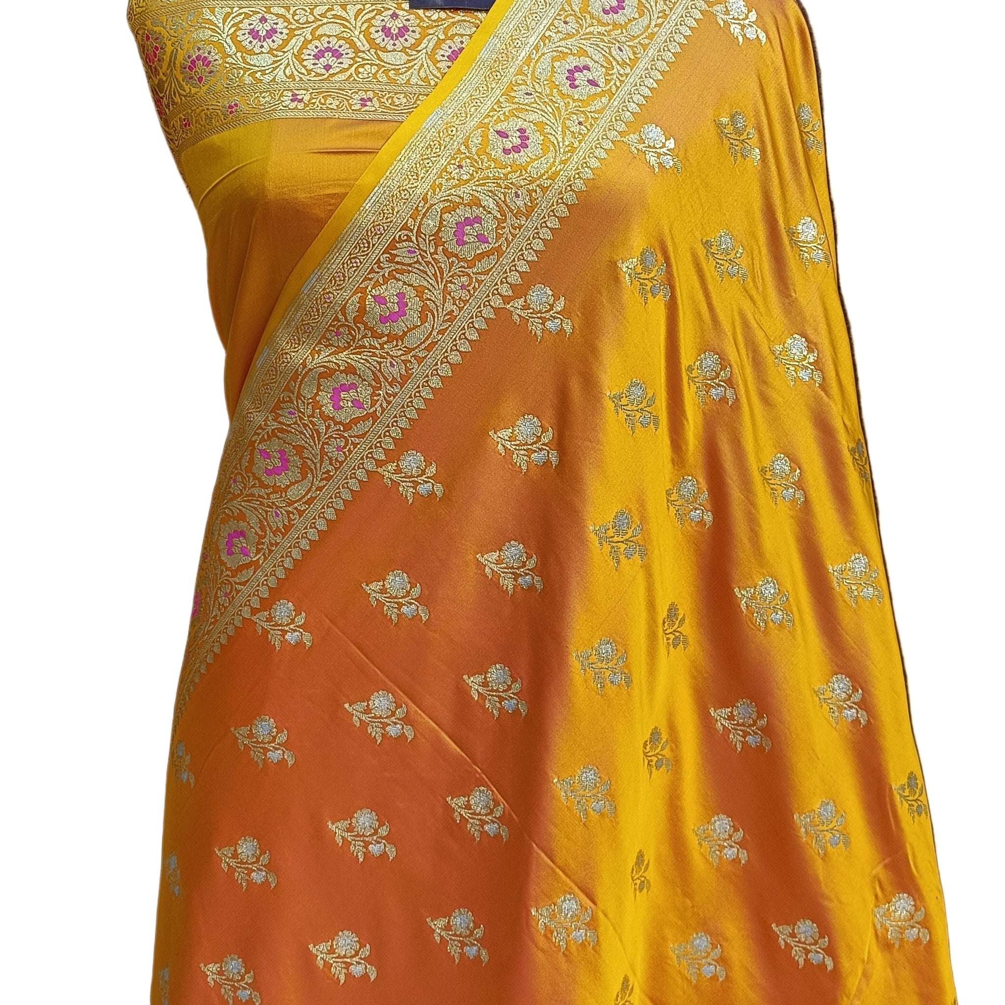 Banarasi Satan Silk Silver Meena Saree