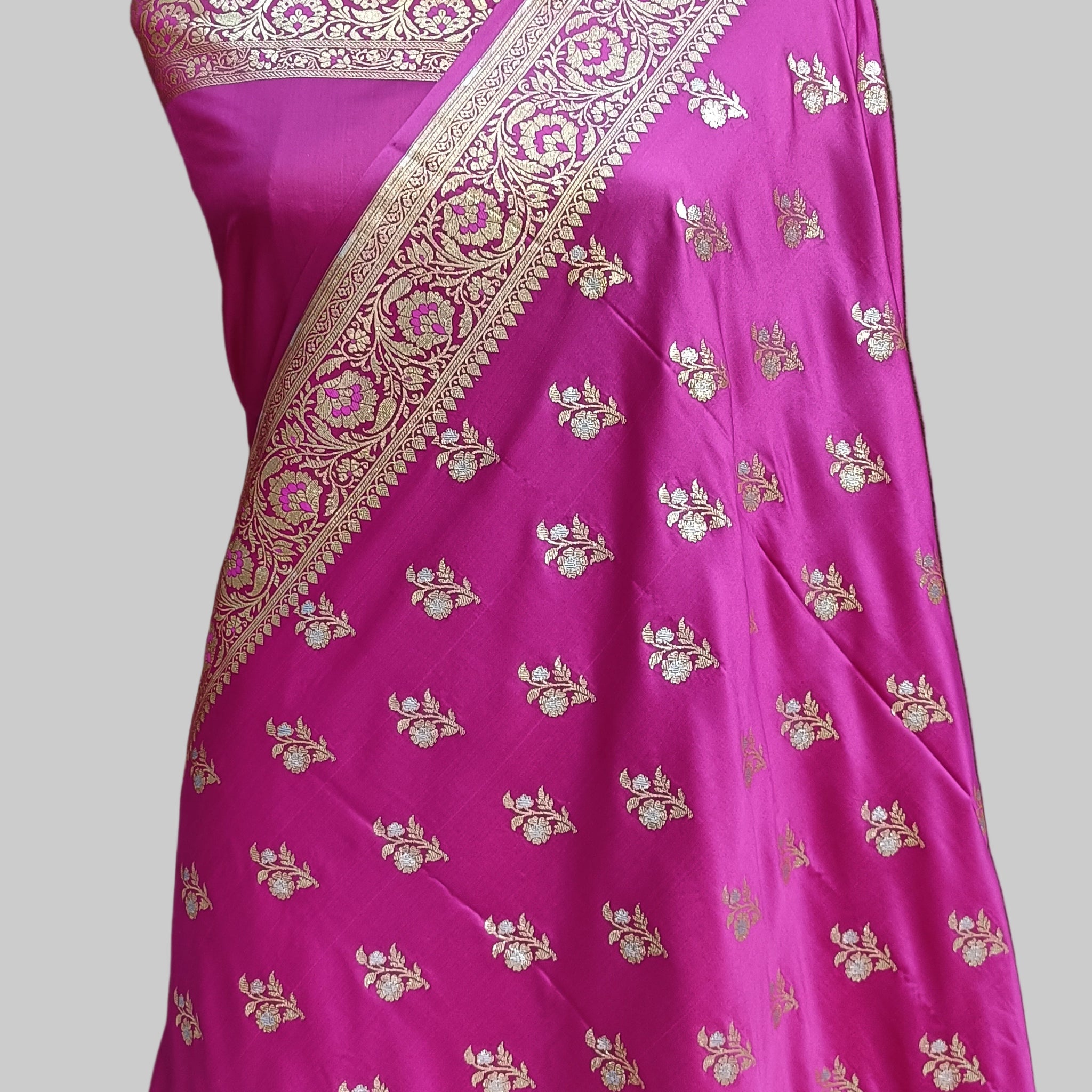 Banarasi Satan Silk Silver Meena Saree