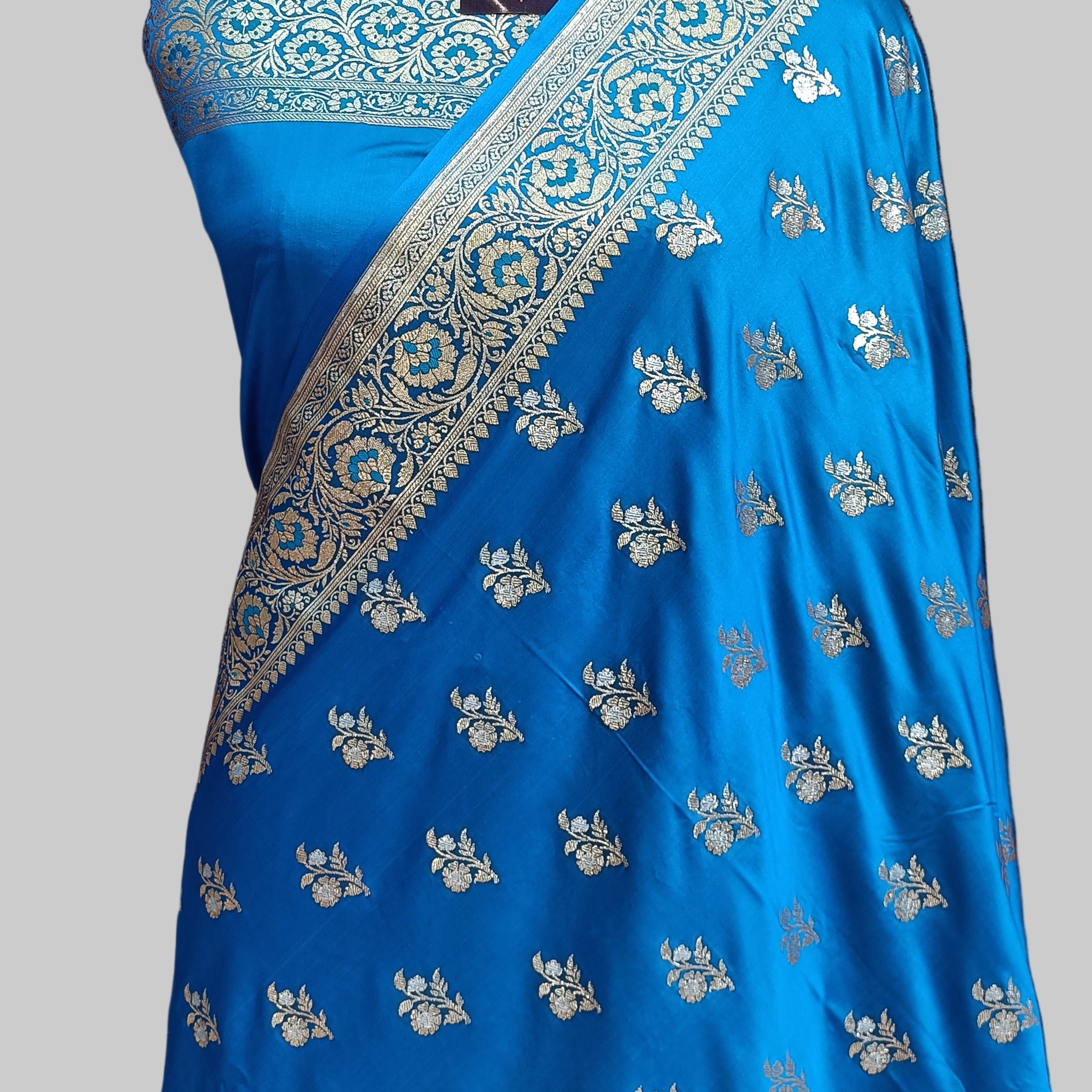 Banarasi Satan Silk Silver Meena Saree