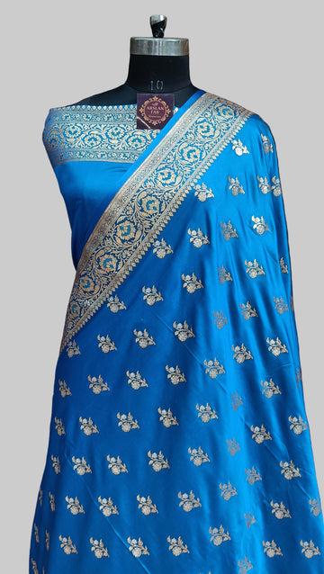 Banarasi Satan Silk Silver Meena Saree
