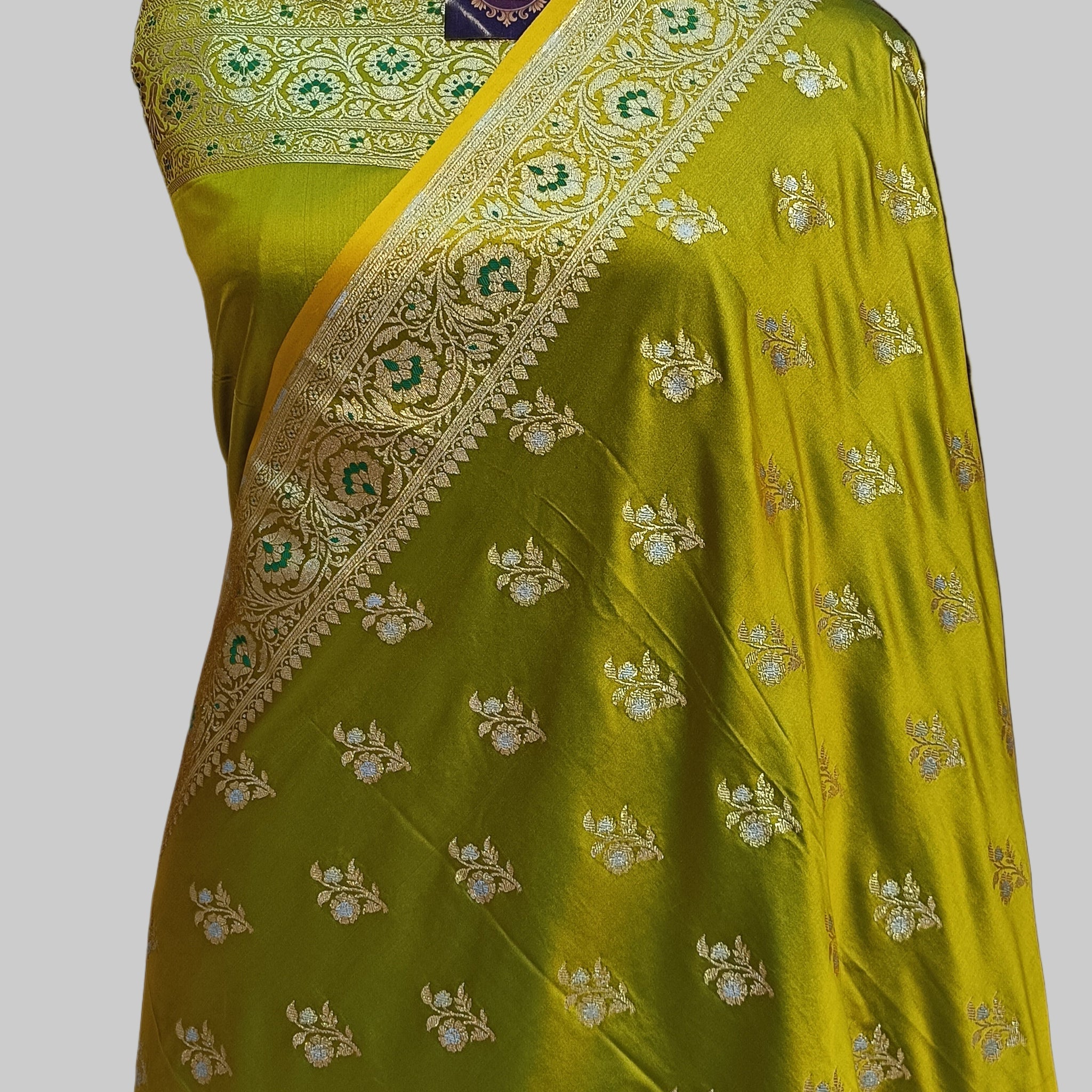 Banarasi Satan Silk Silver Meena Saree