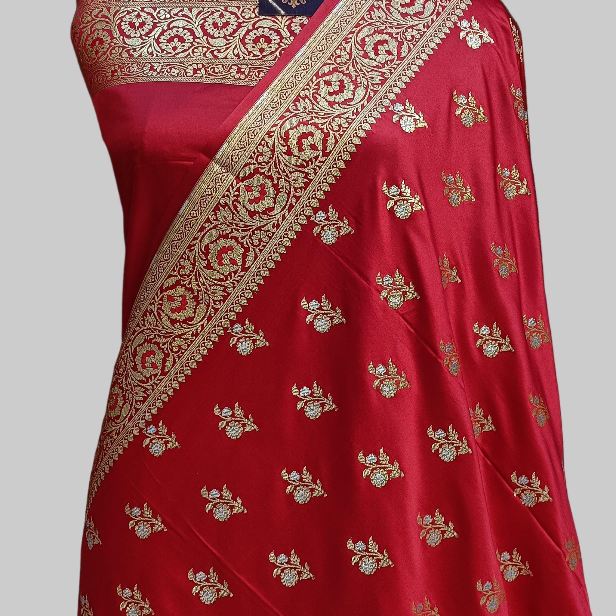 Banarasi Satan Silk Silver Meena Saree