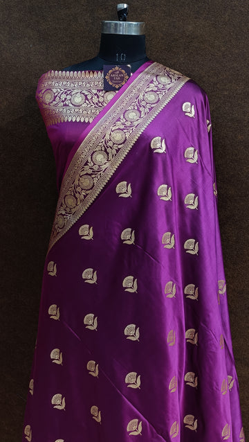 Banarasi Silk Saree Gold Zari Purple colur