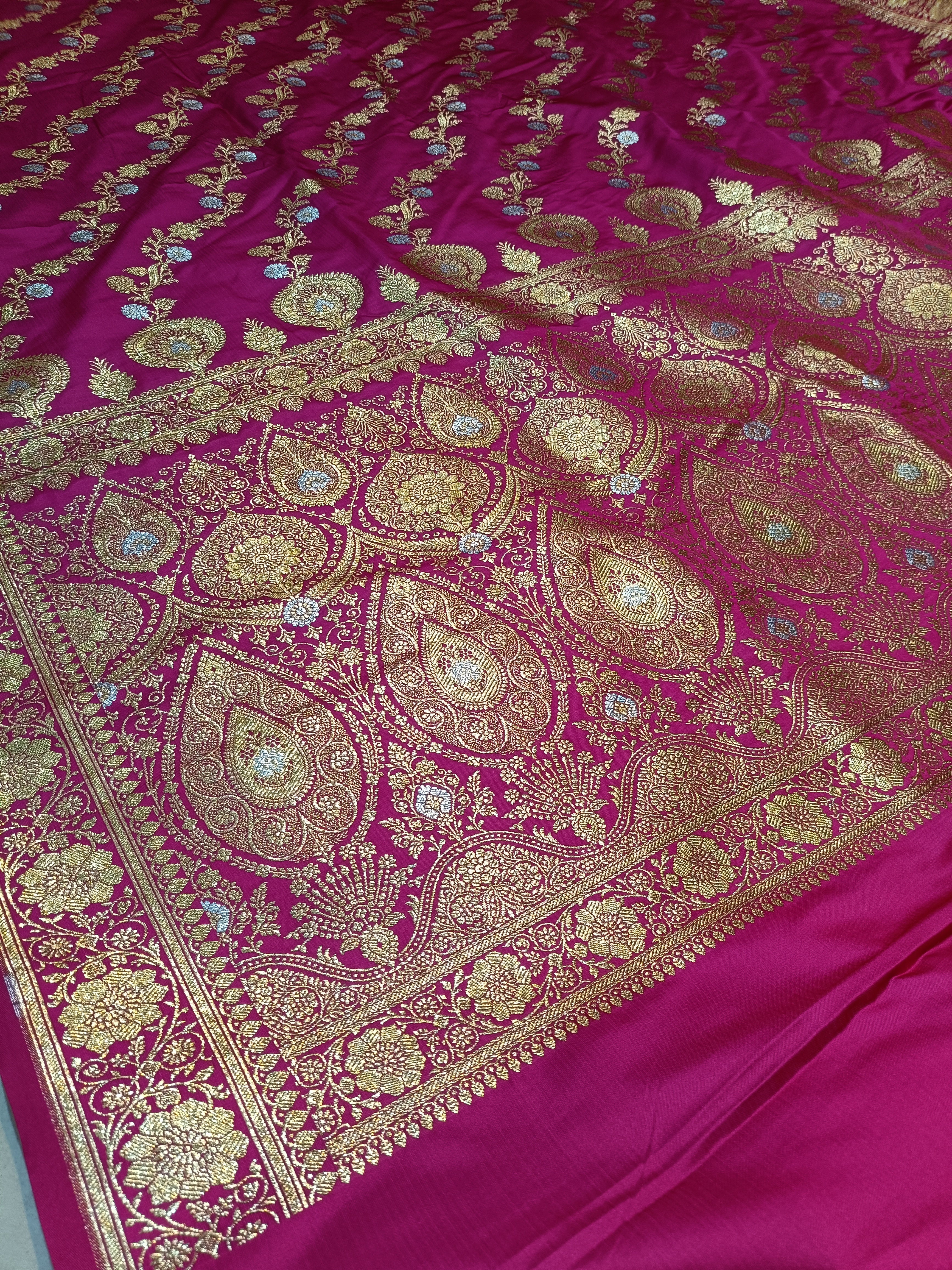 Banarasi Satan Silk Silver Meena Saree
