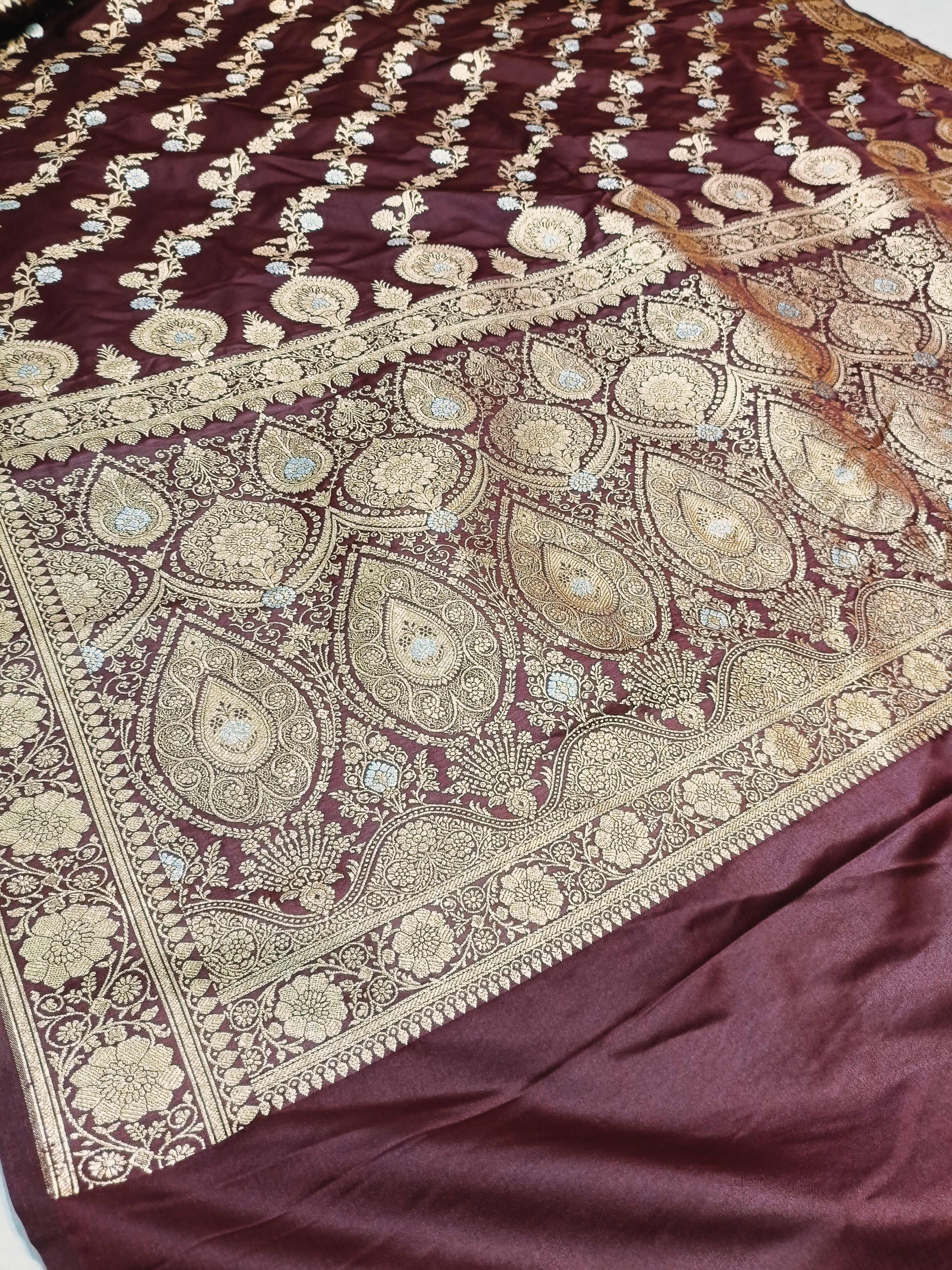 Banarasi Satan Silk Silver Meena Saree