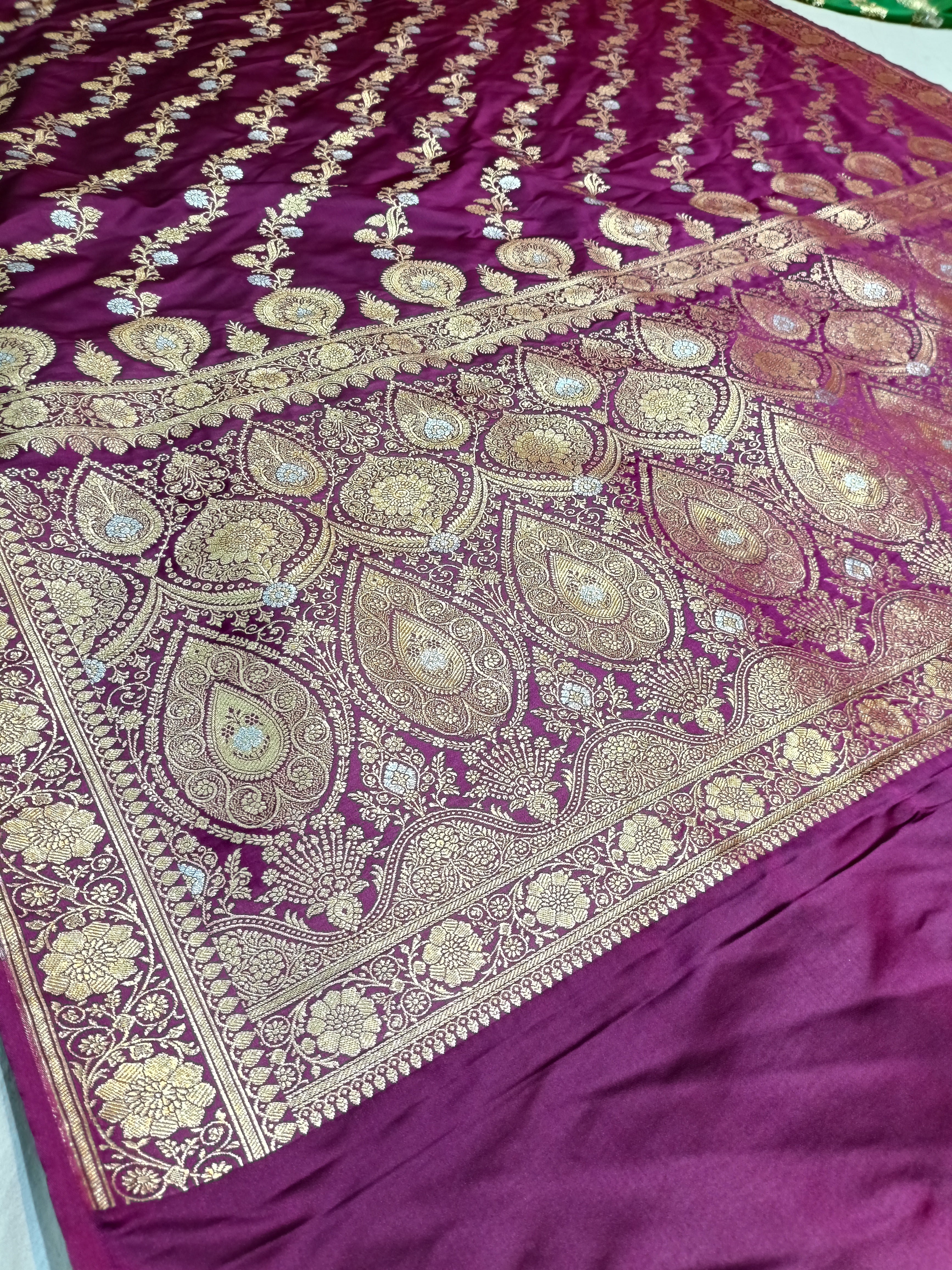 Banarasi Satan Silk Silver Meena Saree