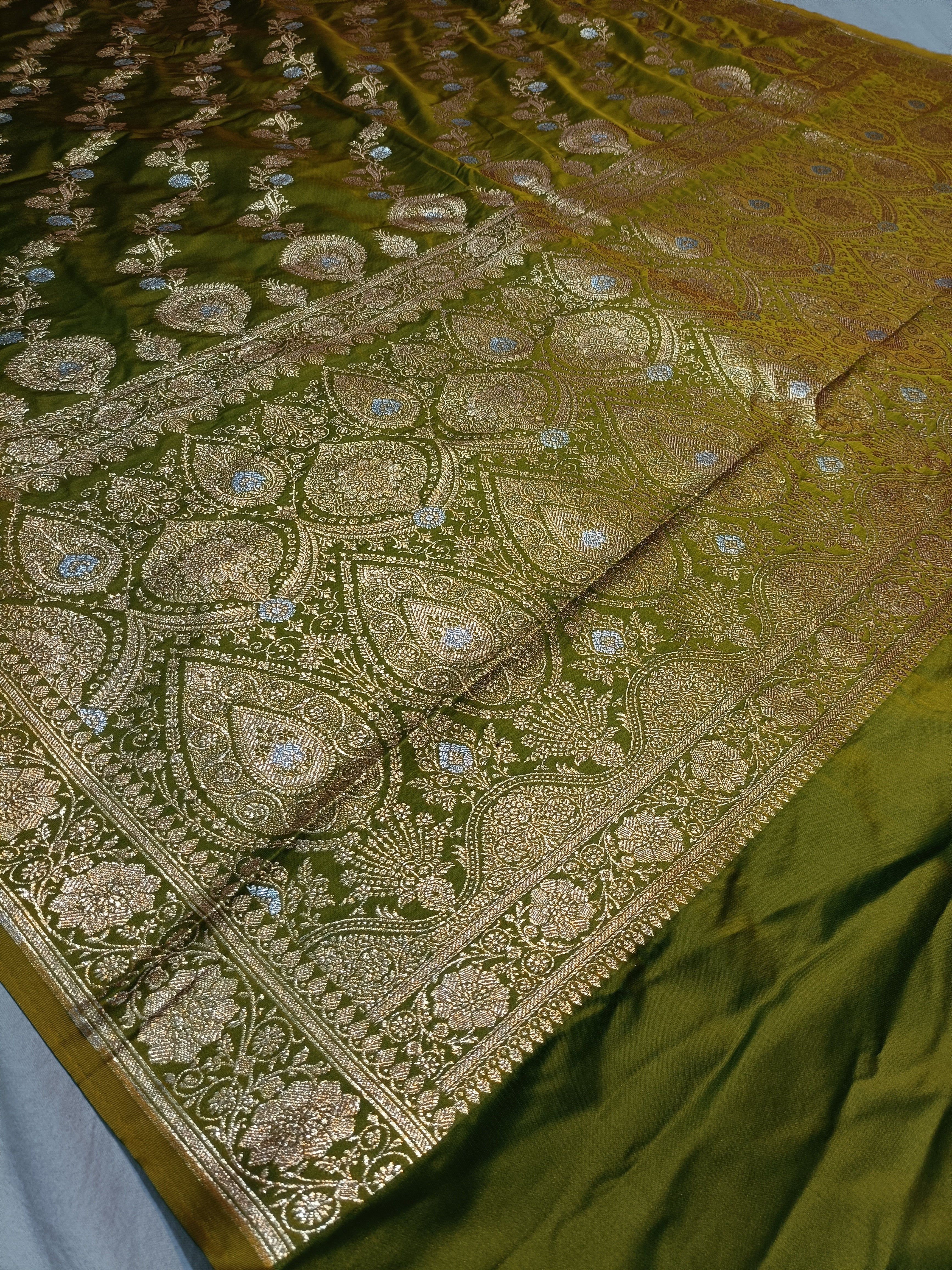 Banarasi Satan Silk Silver Meena Saree