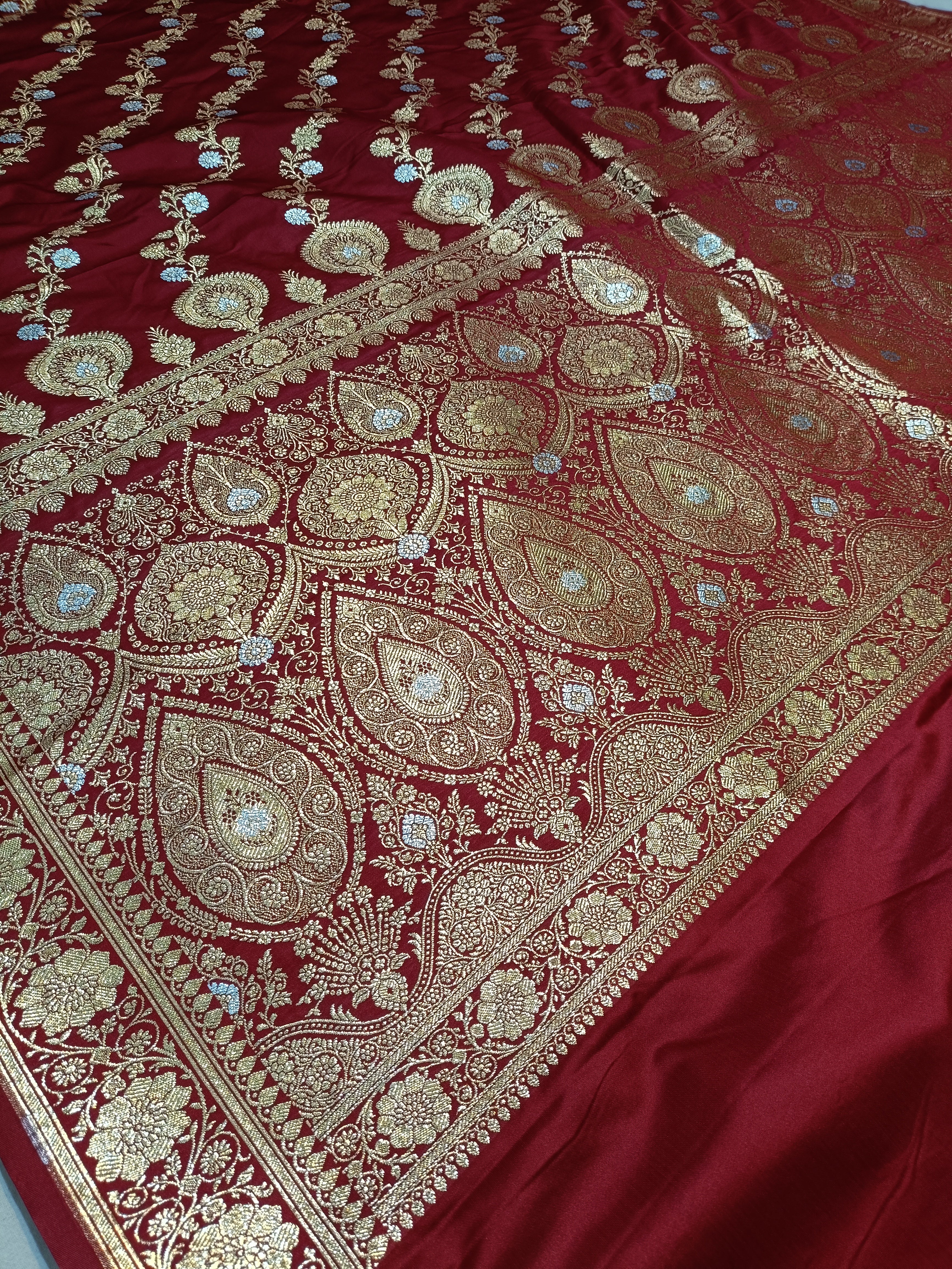 Banarasi Satan Silk Silver Meena Saree