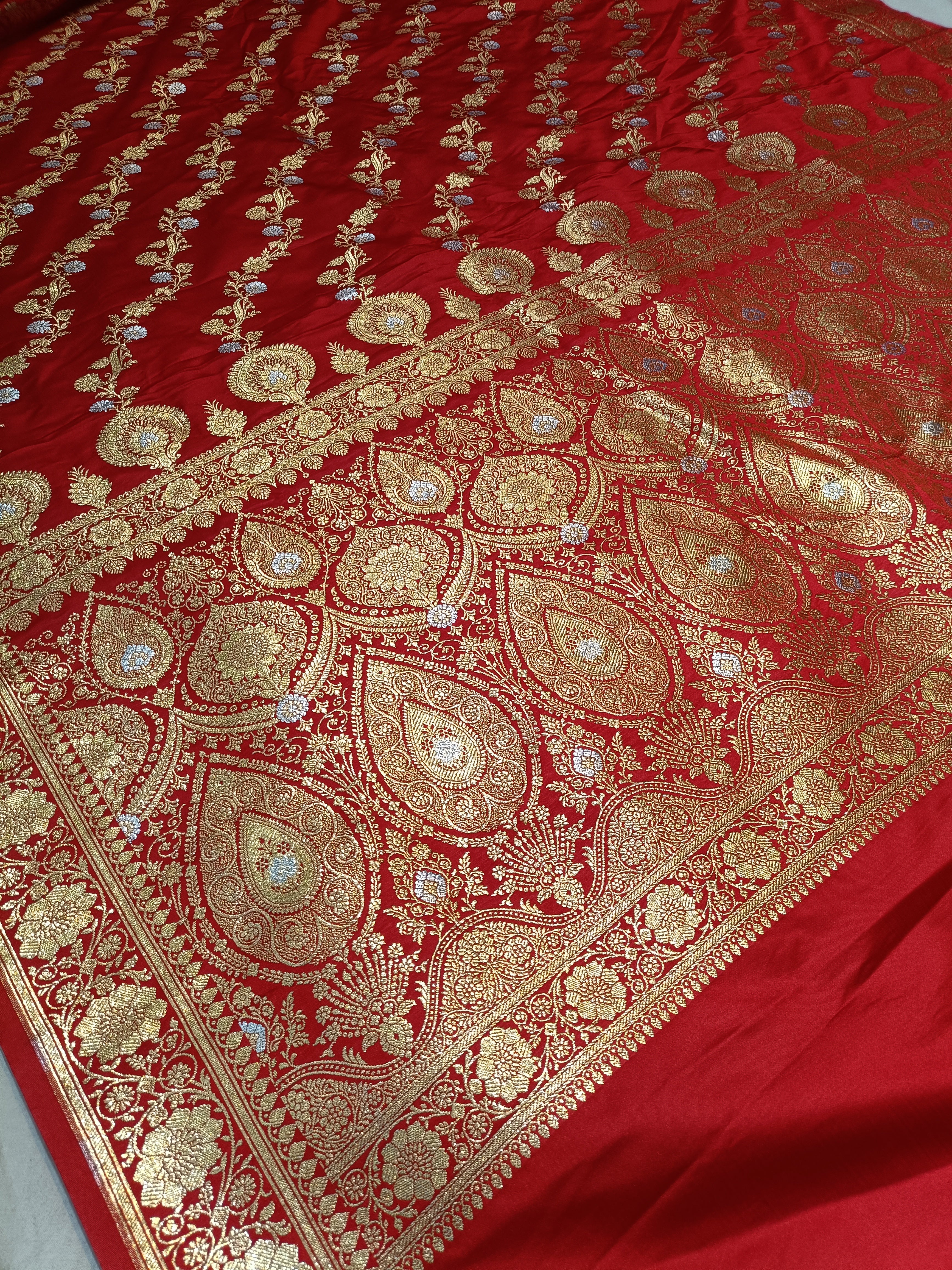 Banarasi Satan Silk Silver Meena Saree