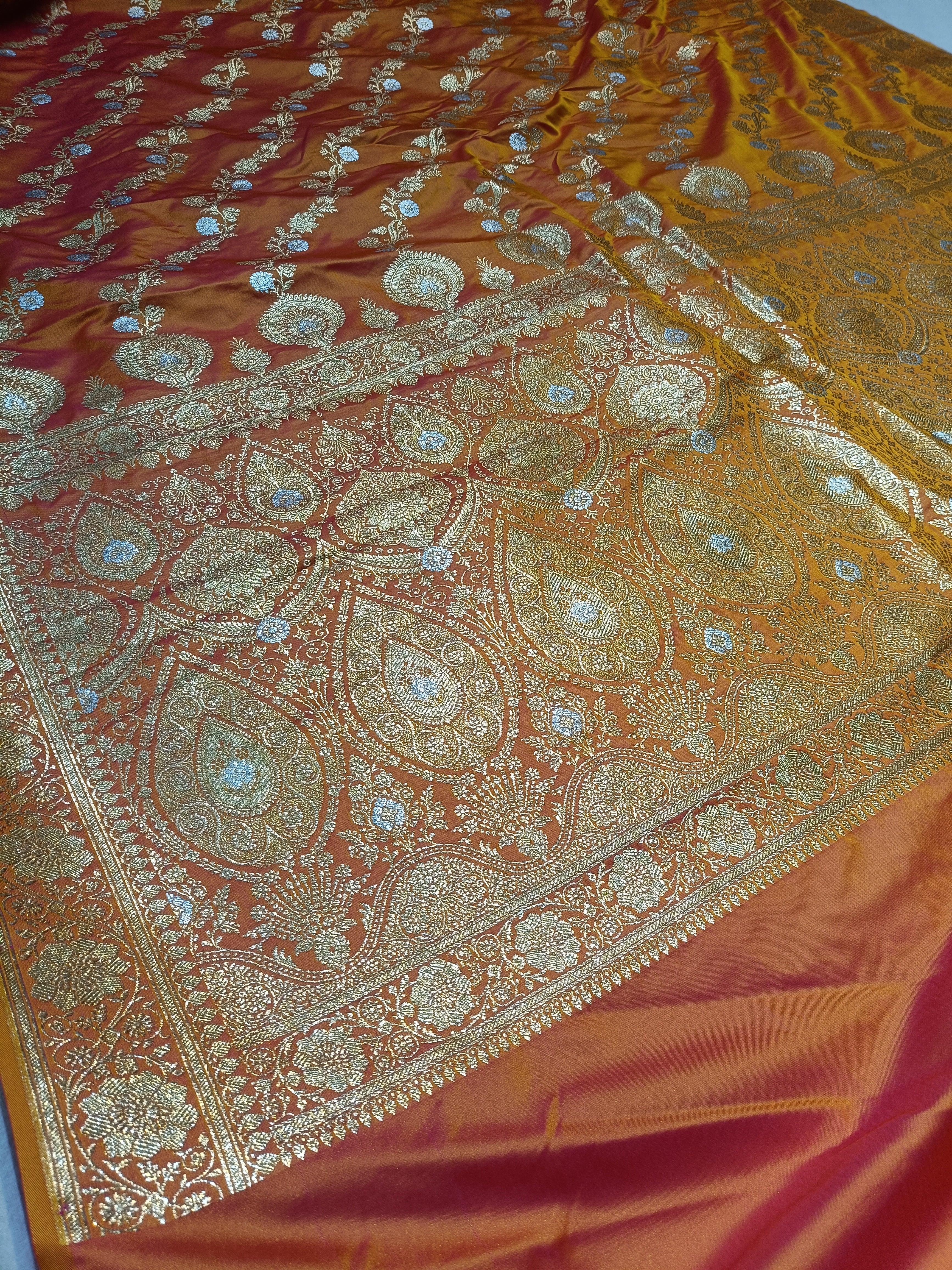 Banarasi Satan Silk Silver Meena Saree