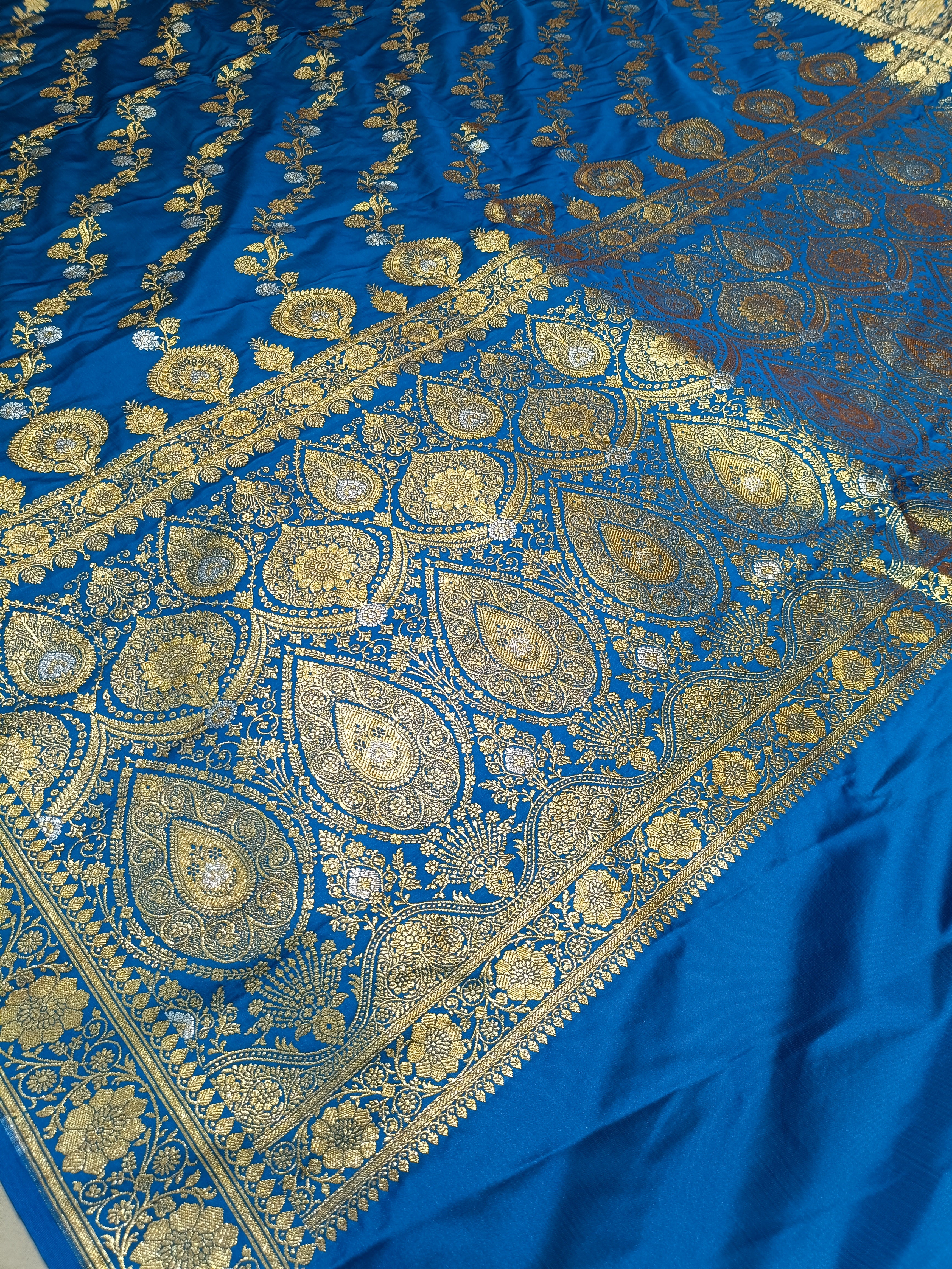 Banarasi Satan Silk Silver Meena Saree