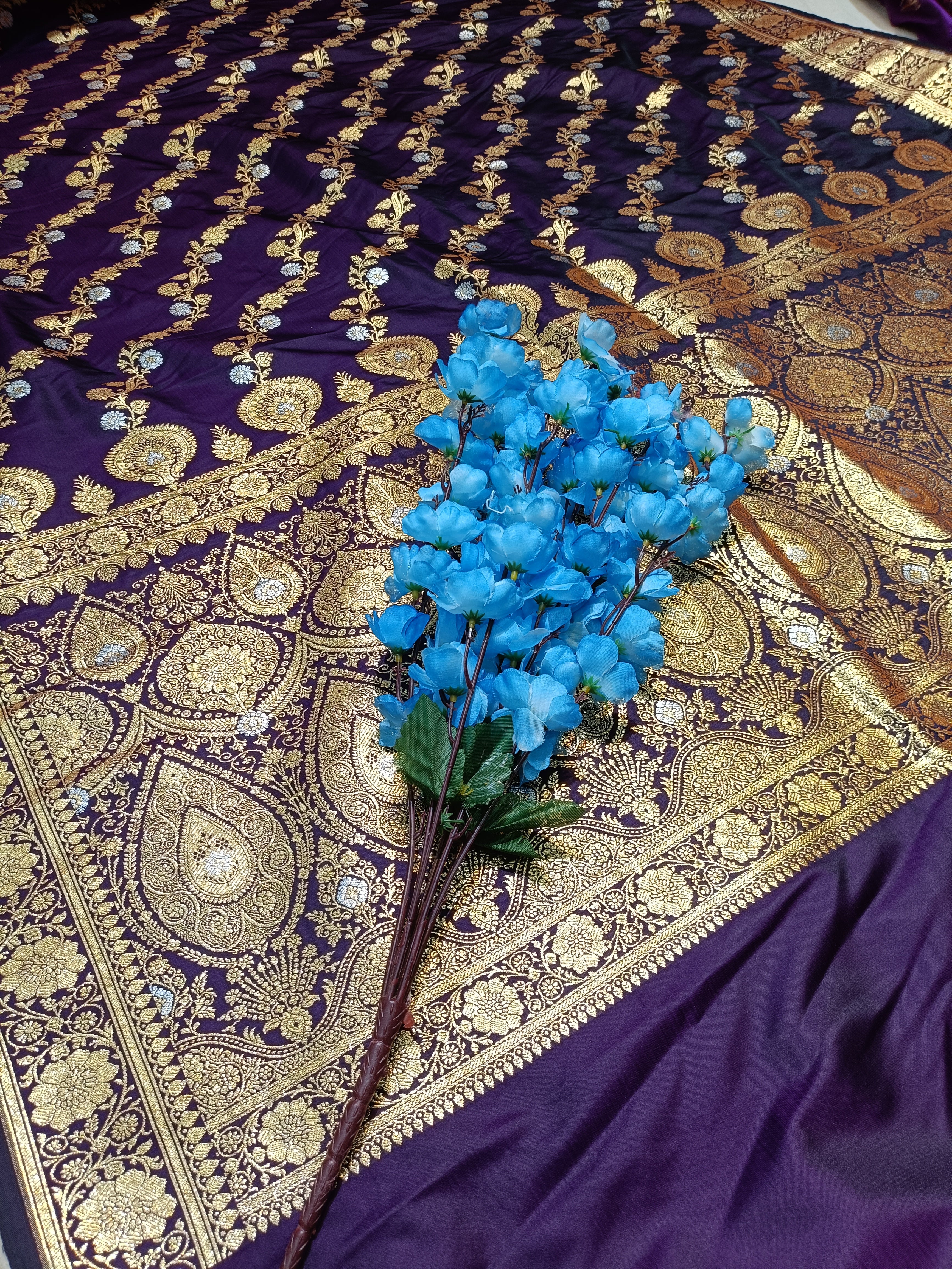 Banarasi Satan Silk Silver Meena Saree