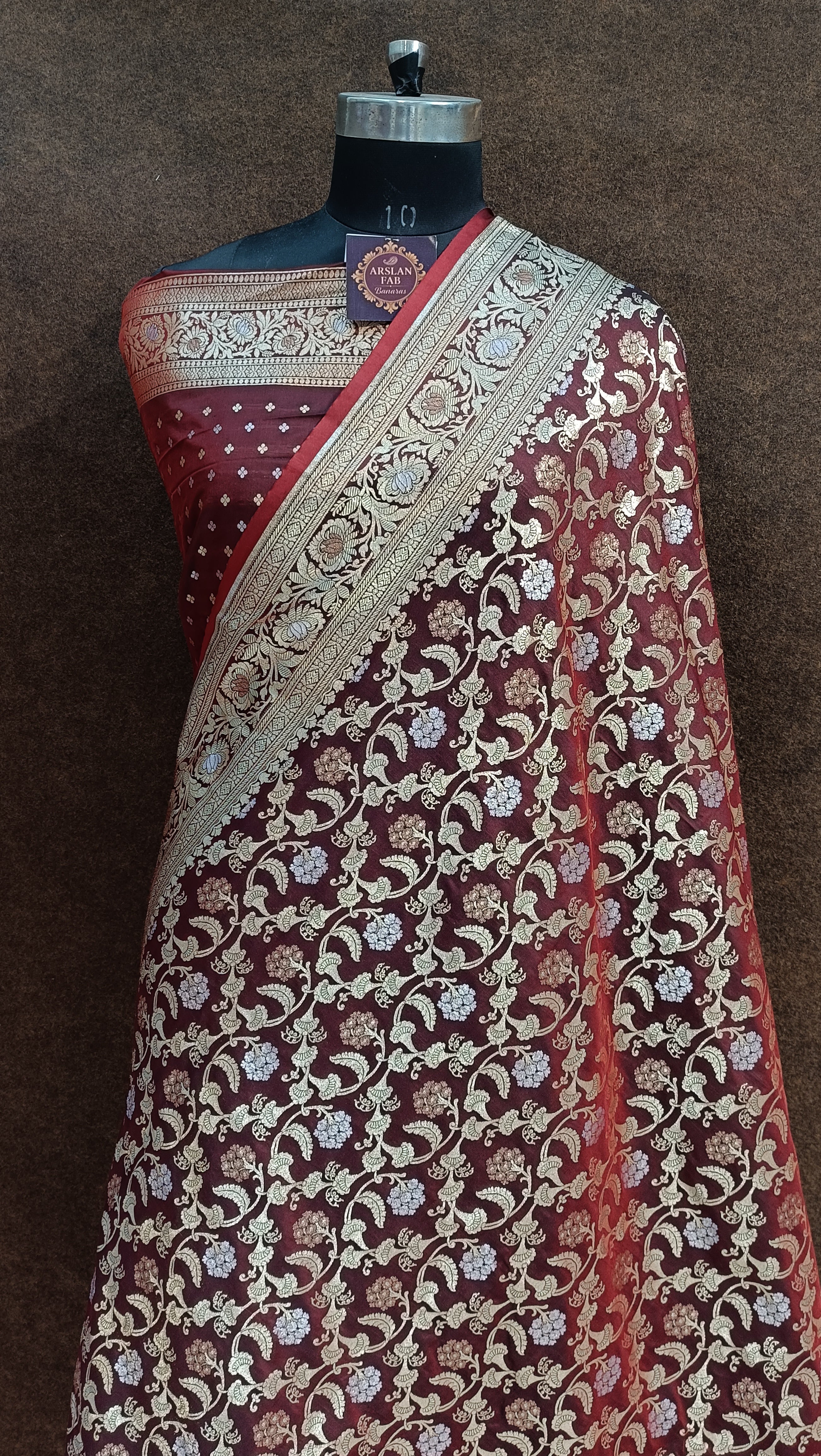Banarasi Maroon Color Pawri Silk Saree