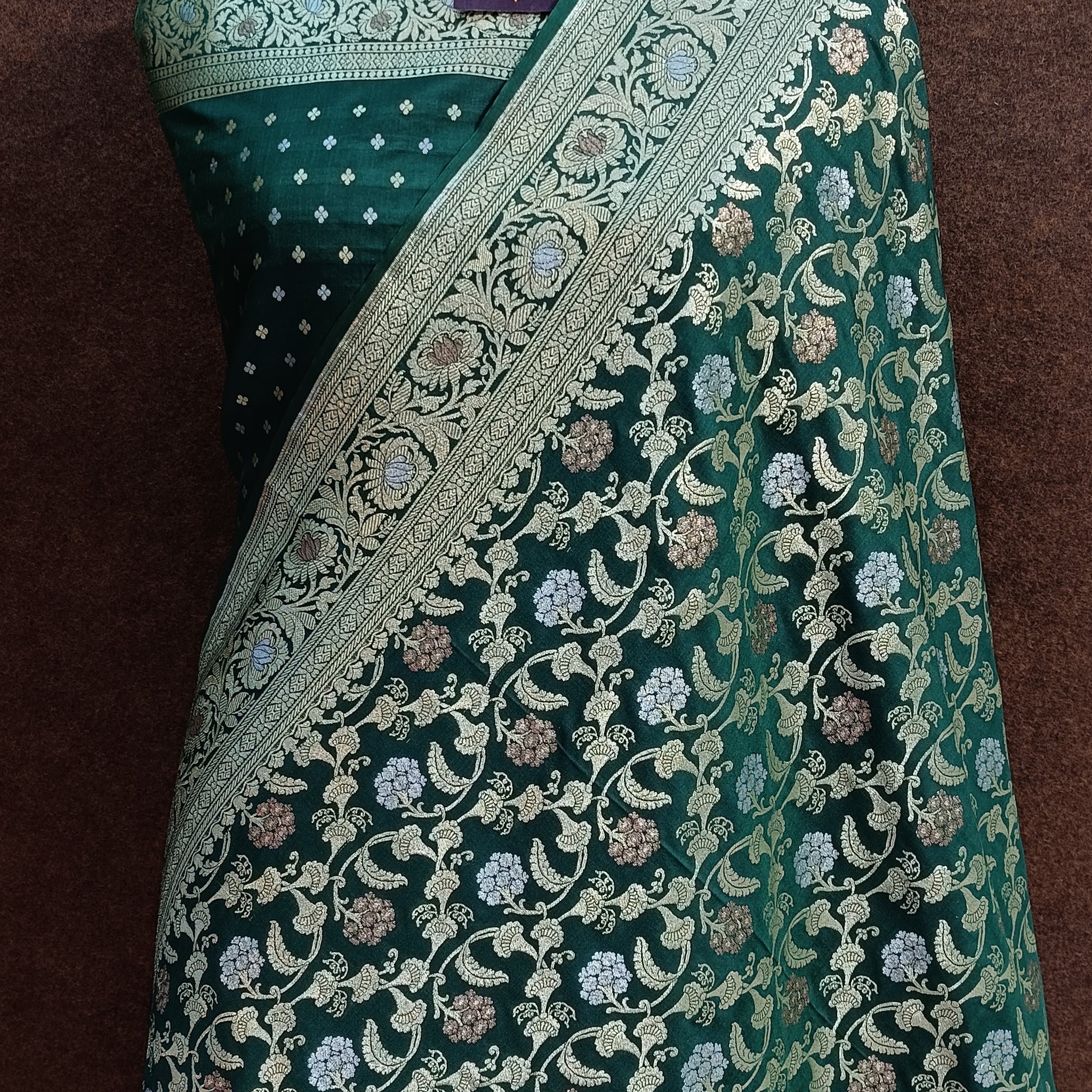 Banarasi Bottle Green Silk Saree
