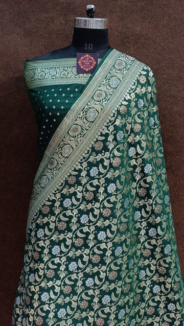 Banarasi Bottle Green Silk Saree