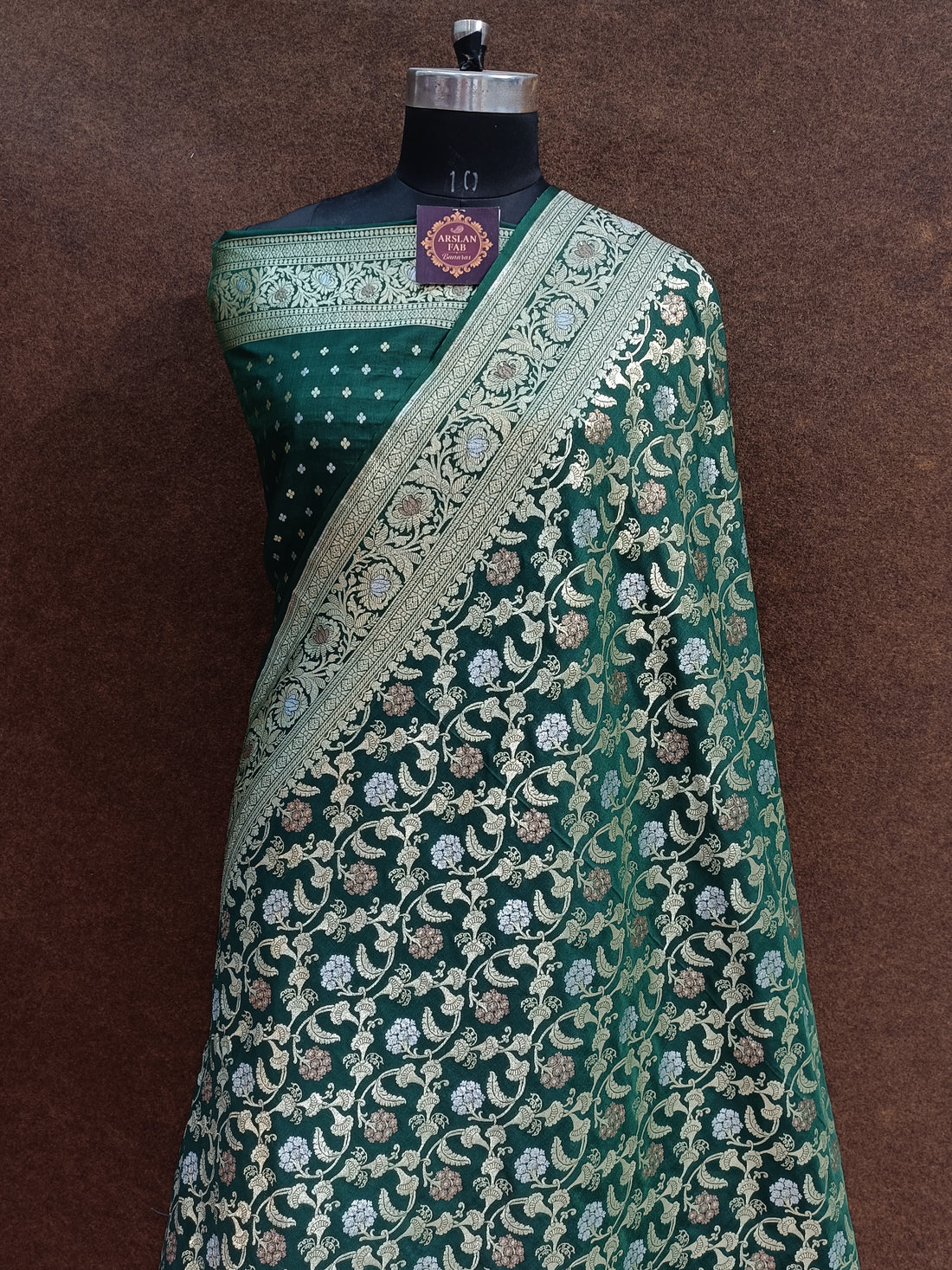 Banarasi Bottle Green Silk Saree