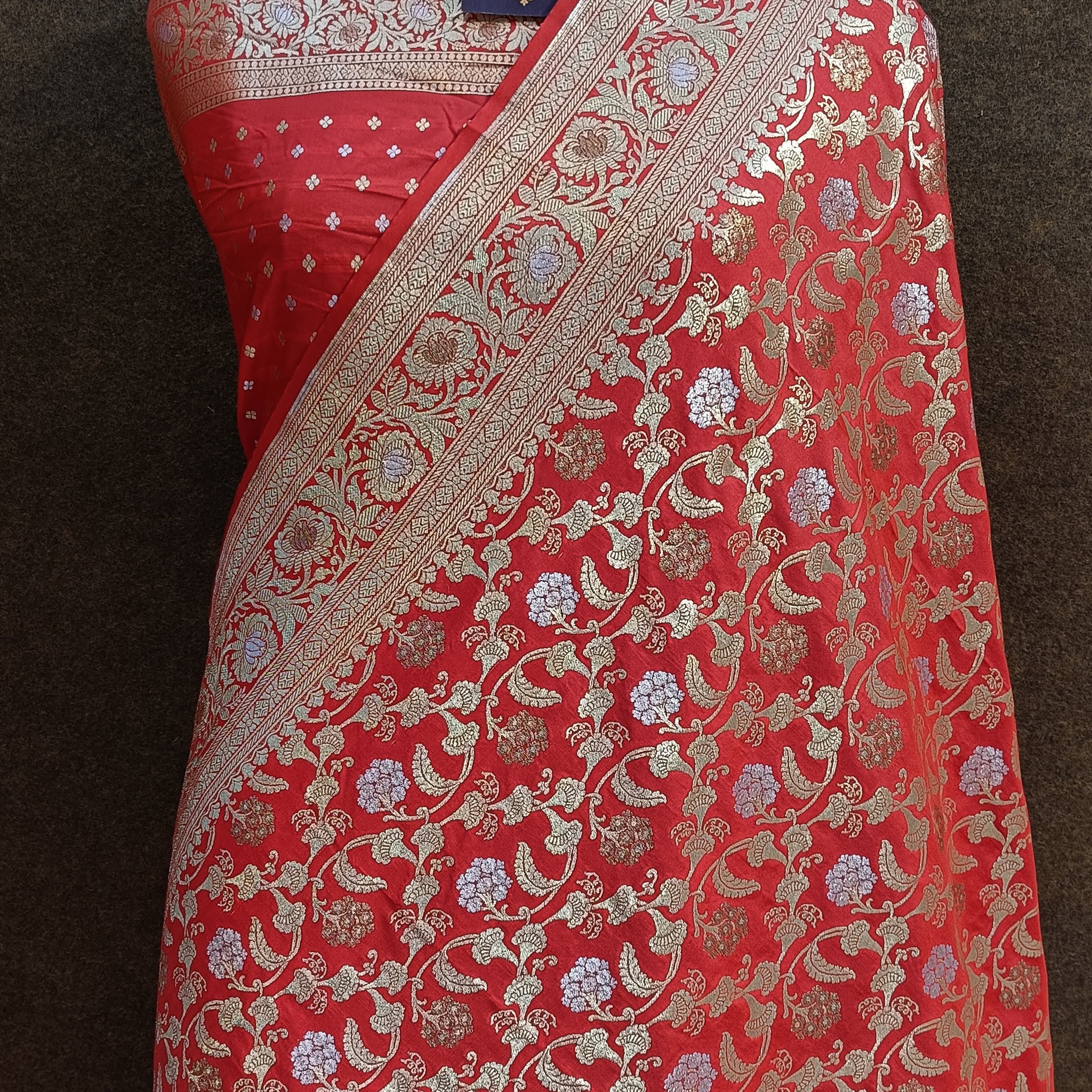 Banarasi Red Color Pawri Silk Saree