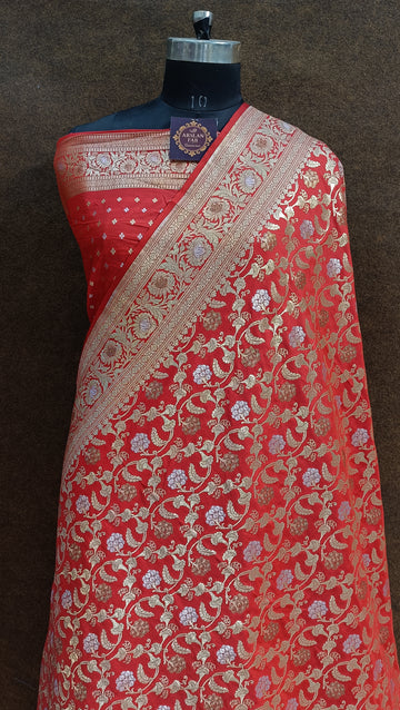 Banarasi Red Color Pawri Silk Saree