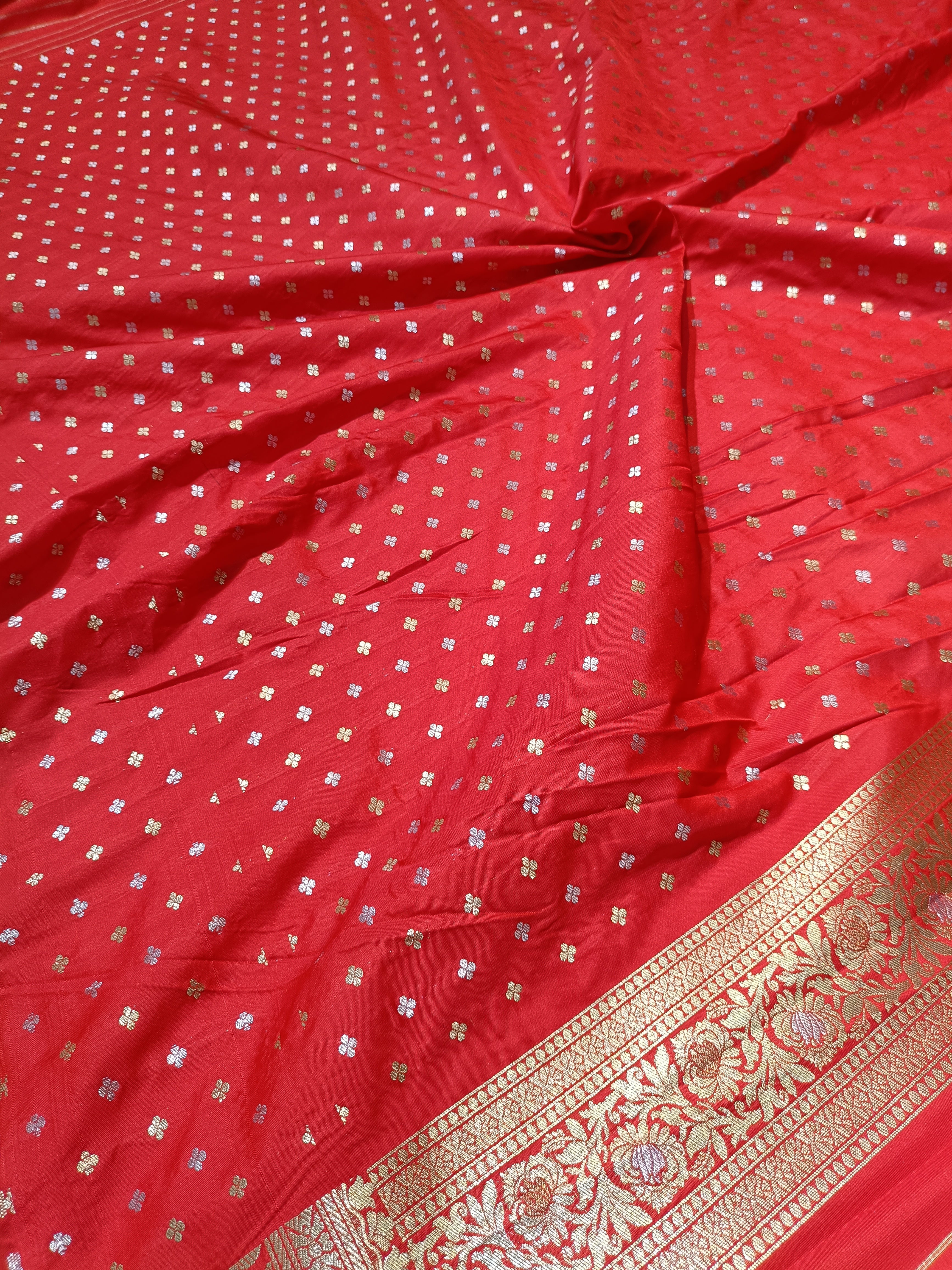 Banarasi Red Color Pawri Silk Saree