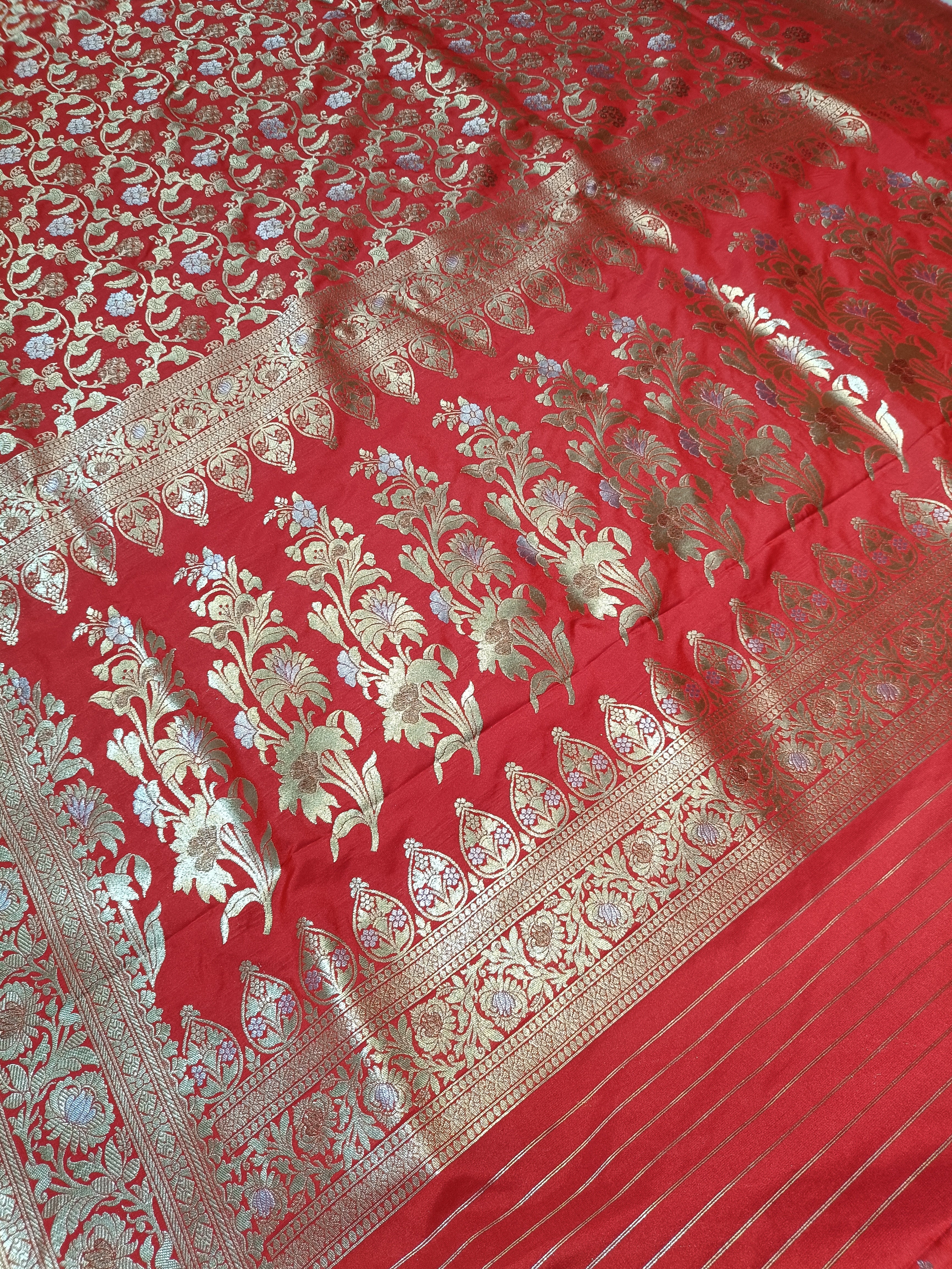Banarasi Red Color Pawri Silk Saree