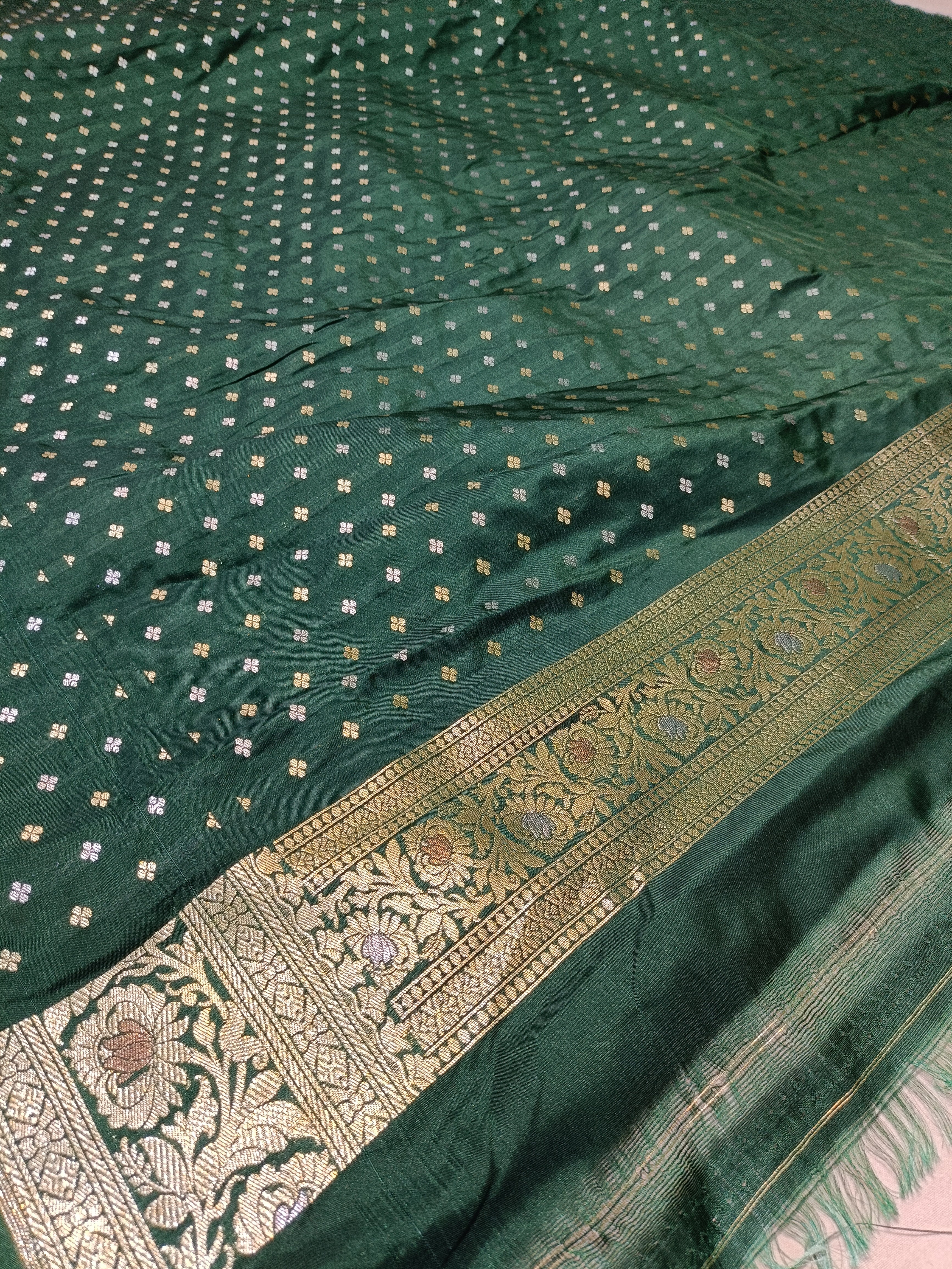 Banarasi Bottle Green Silk Saree