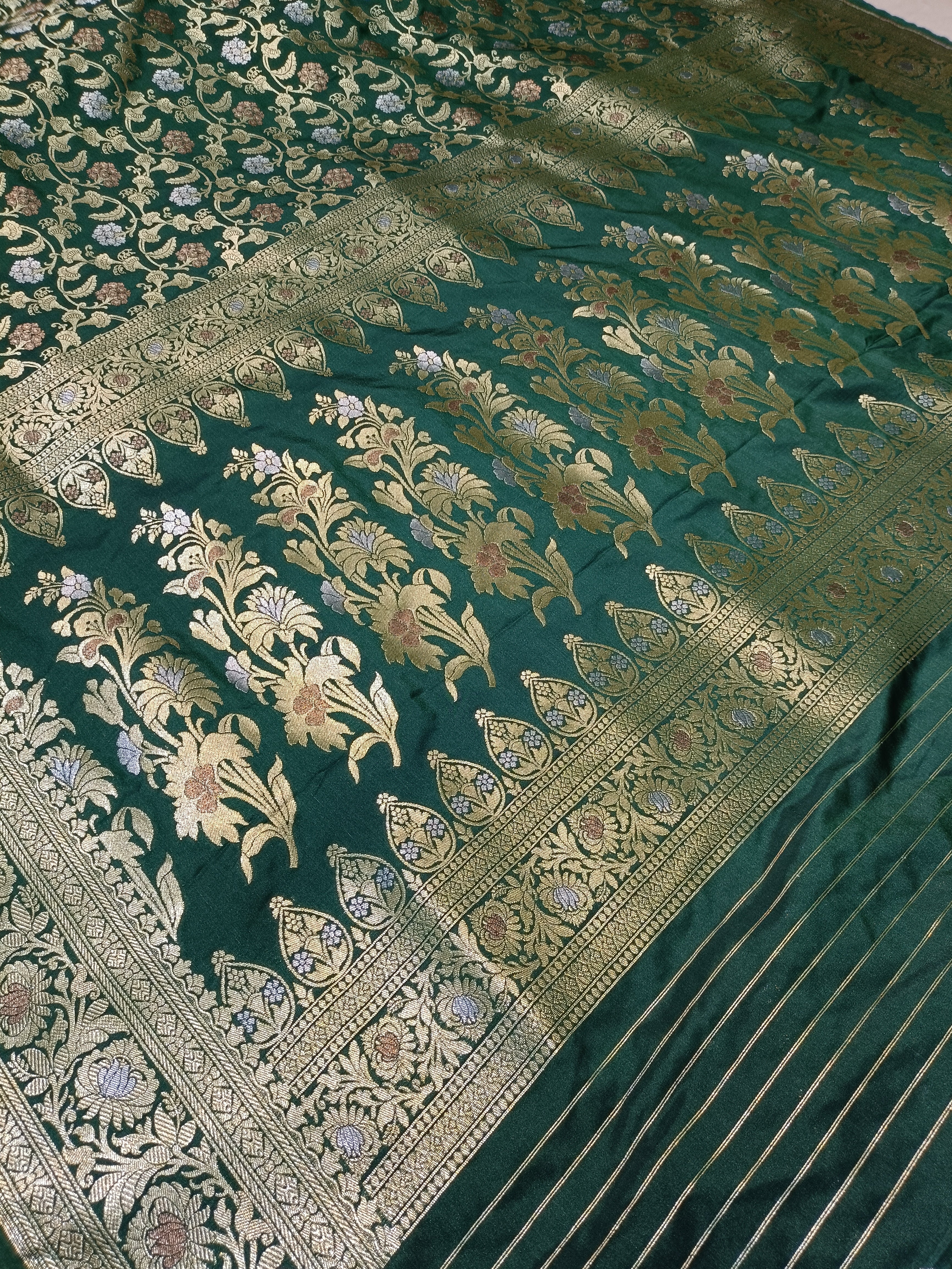 Banarasi Bottle Green Silk Saree