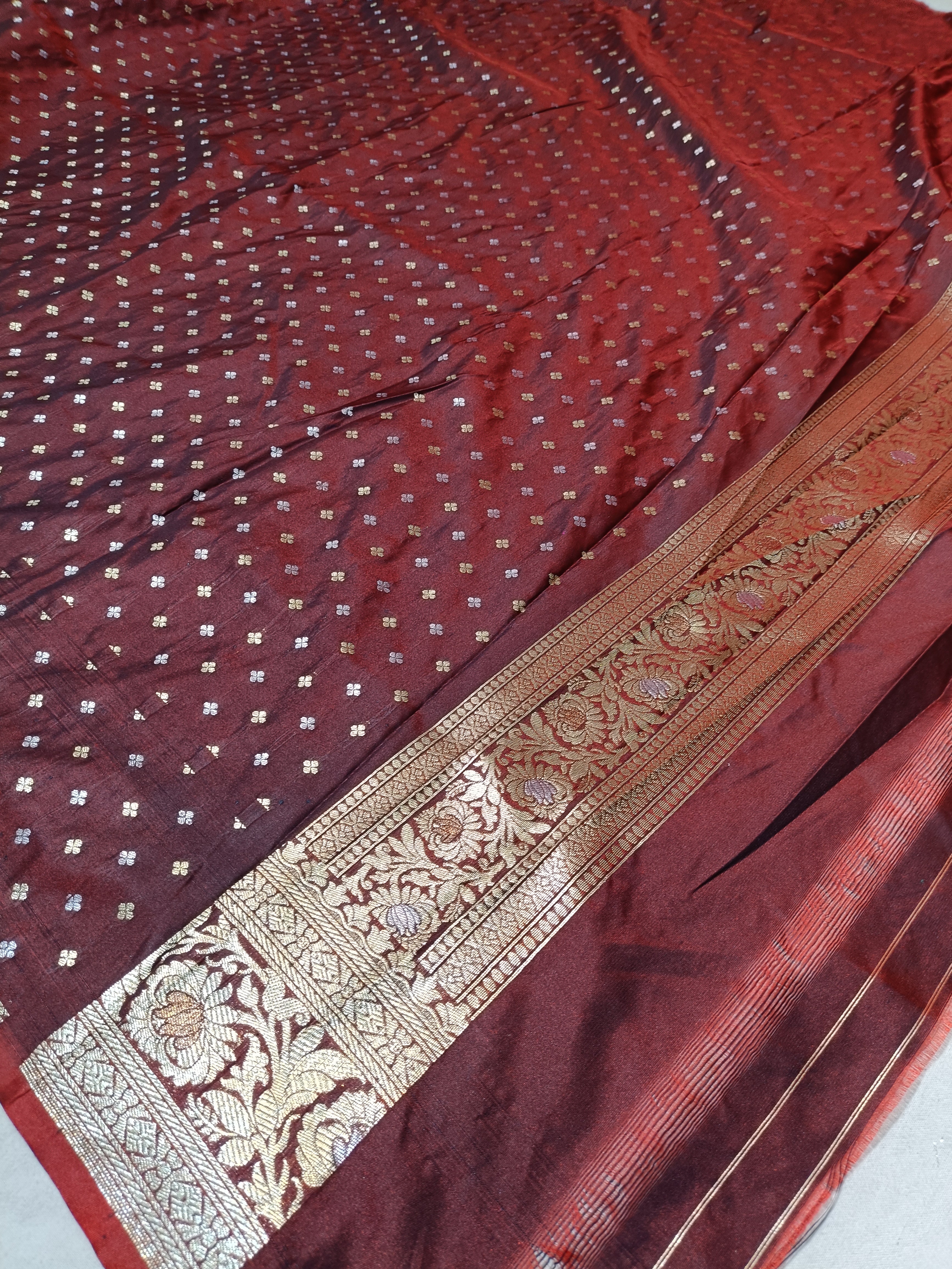 Banarasi Maroon Color Pawri Silk Saree