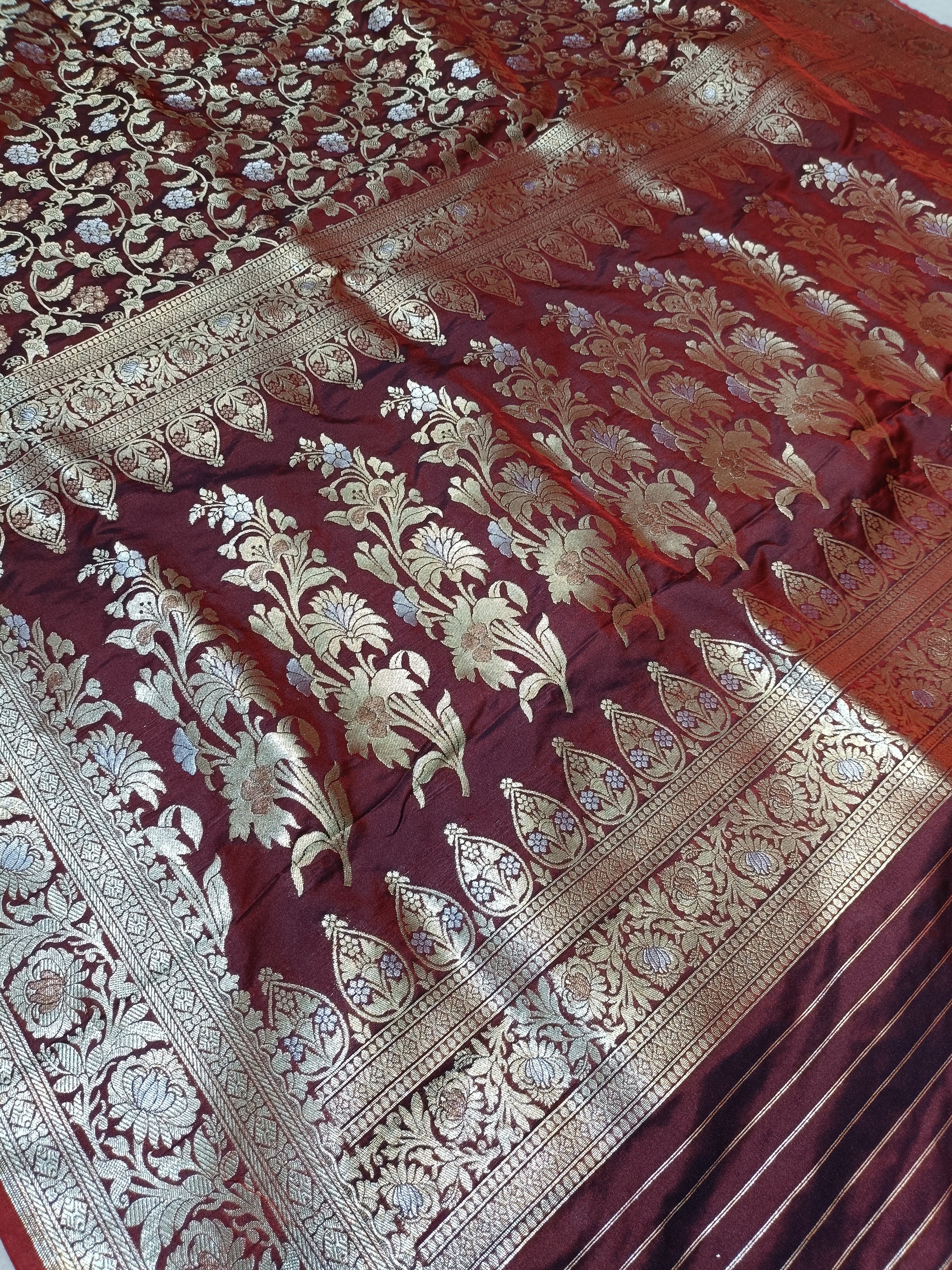 Banarasi Maroon Color Pawri Silk Saree