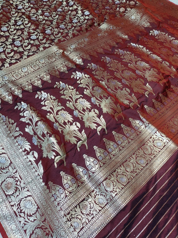 Banarasi Maroon Color Pawri Silk Saree