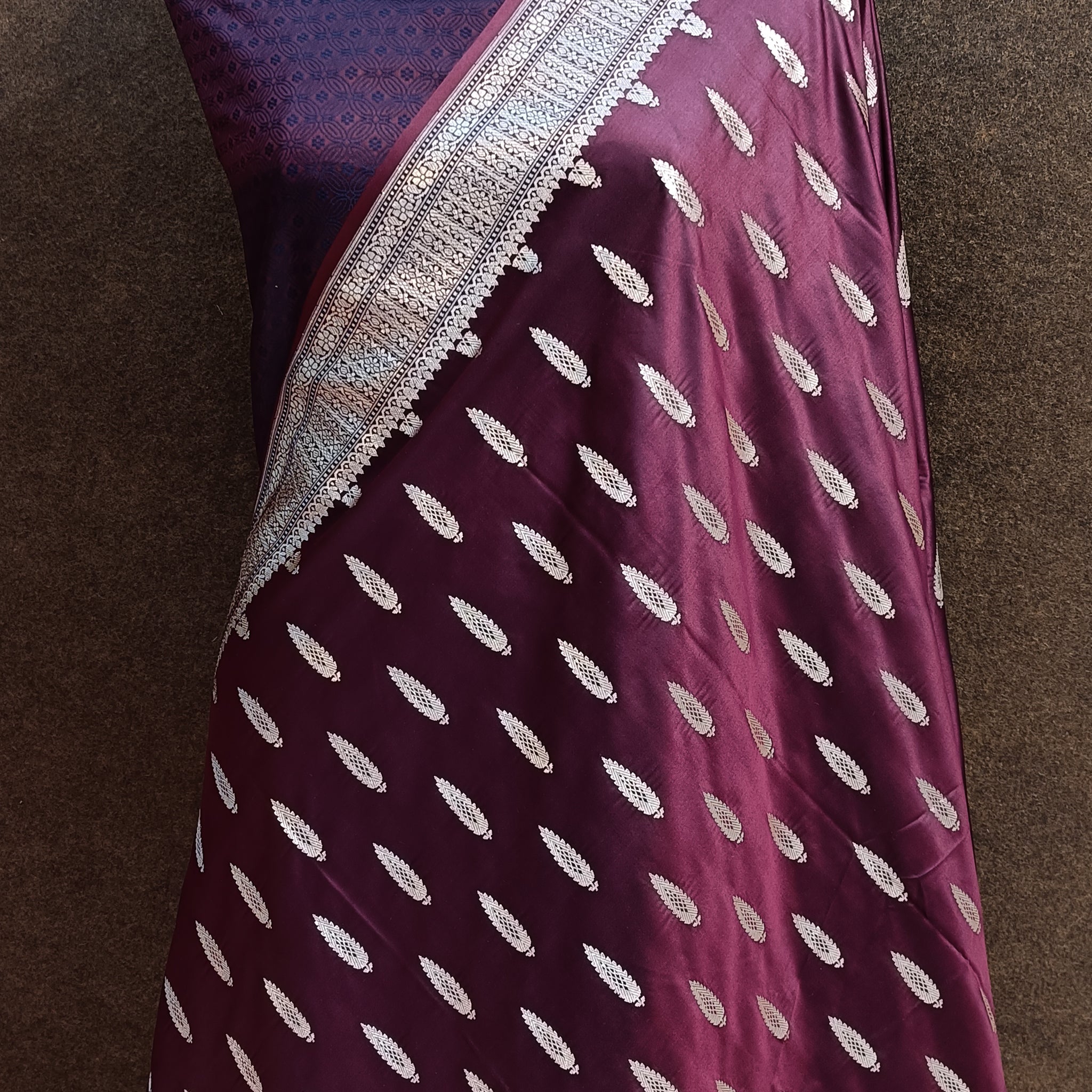 Banarasi Mashru Silk Garnet Colur Saree