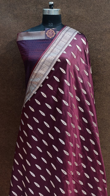 Banarasi Mashru Silk Garnet Colur Saree