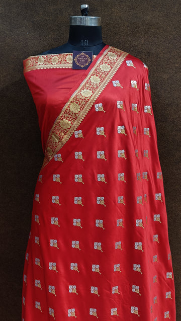 Banarasi Red Colur Silver Zari Meena Saree