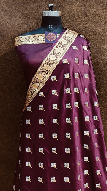 Banarasi Dark Coffe Colur Silver Zari Meena Saree