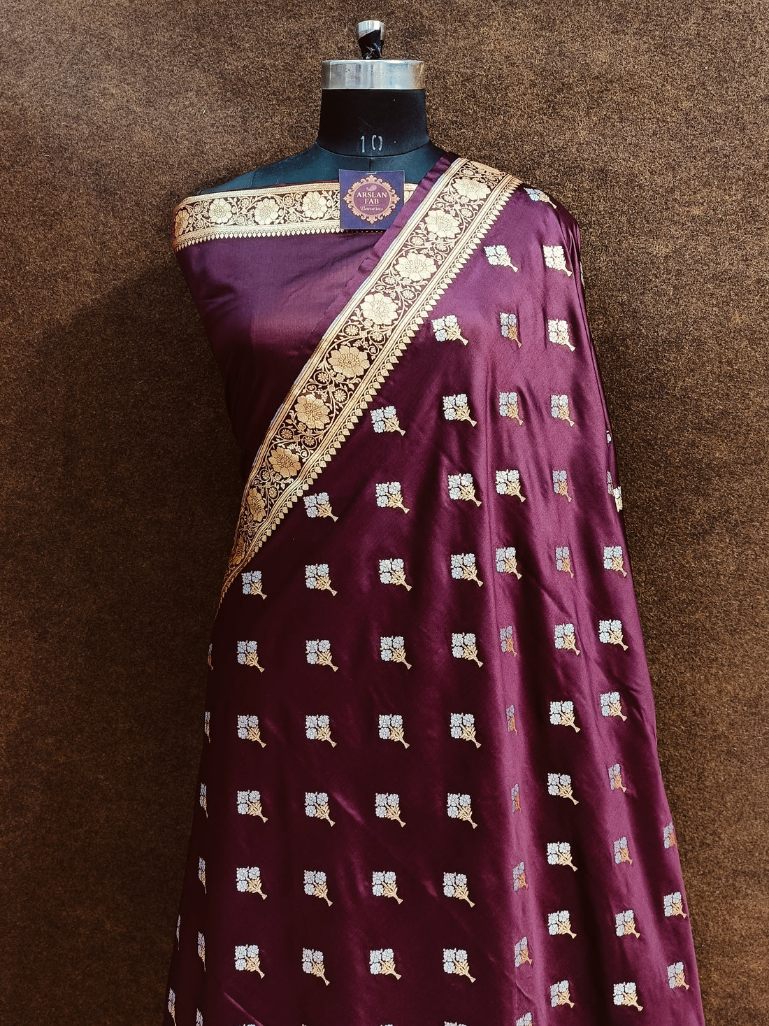 Banarasi Dark Coffe Colur Silver Zari Meena Saree
