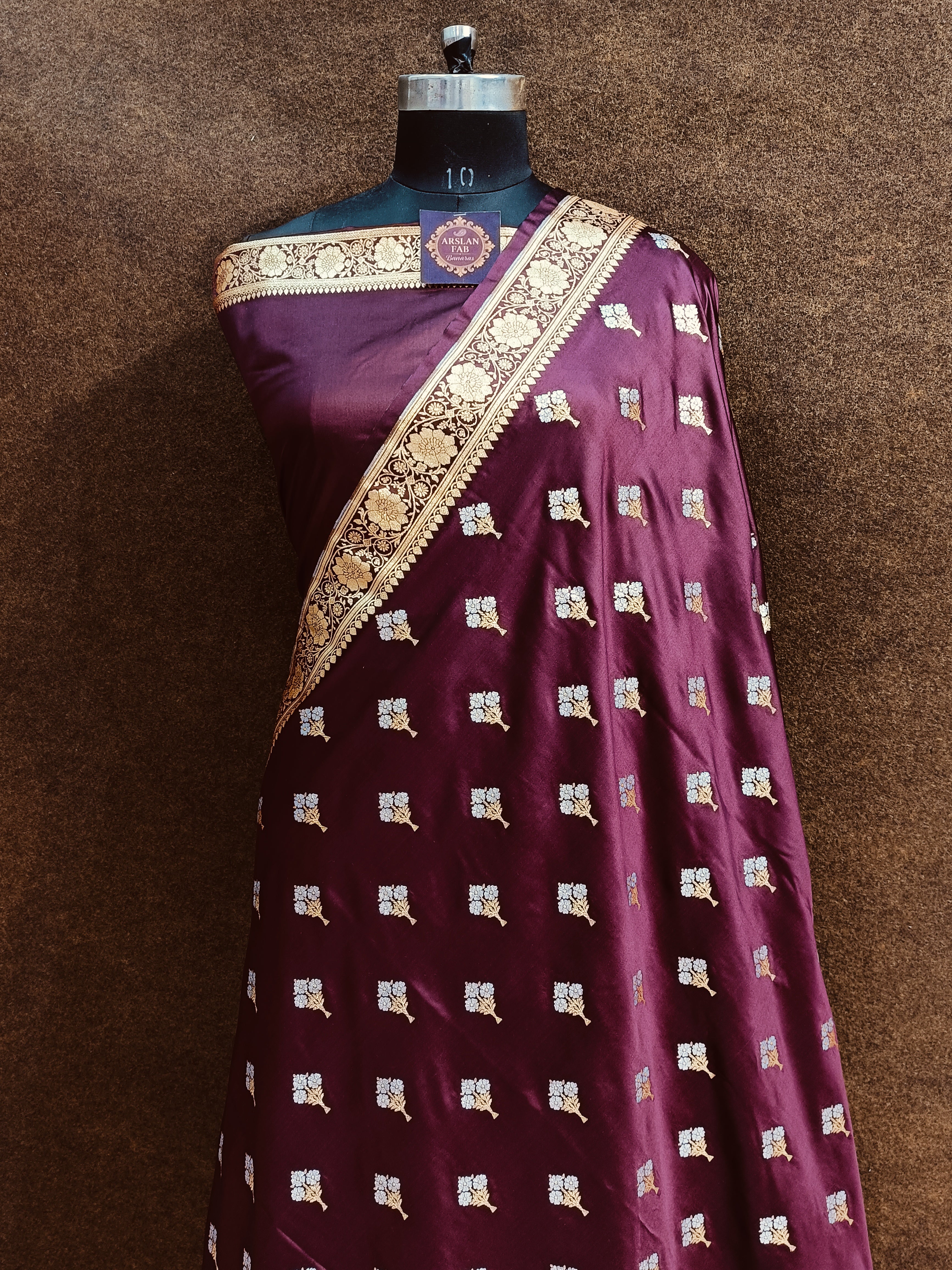 Banarasi Dark Coffe Colur Silver Zari Meena Saree