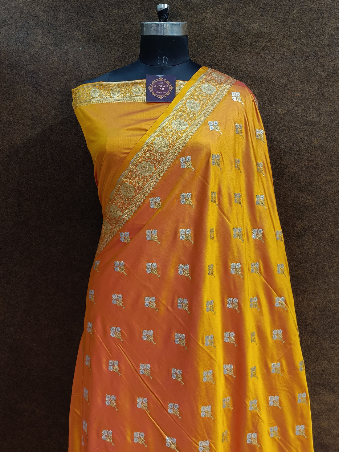 Banarasi Musterd Yellow Colur Silver Zari Meena Saree