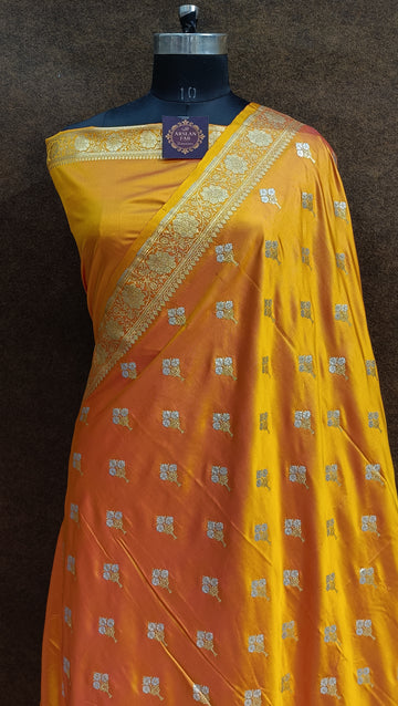 Banarasi Musterd Yellow Colur Silver Zari Meena Saree
