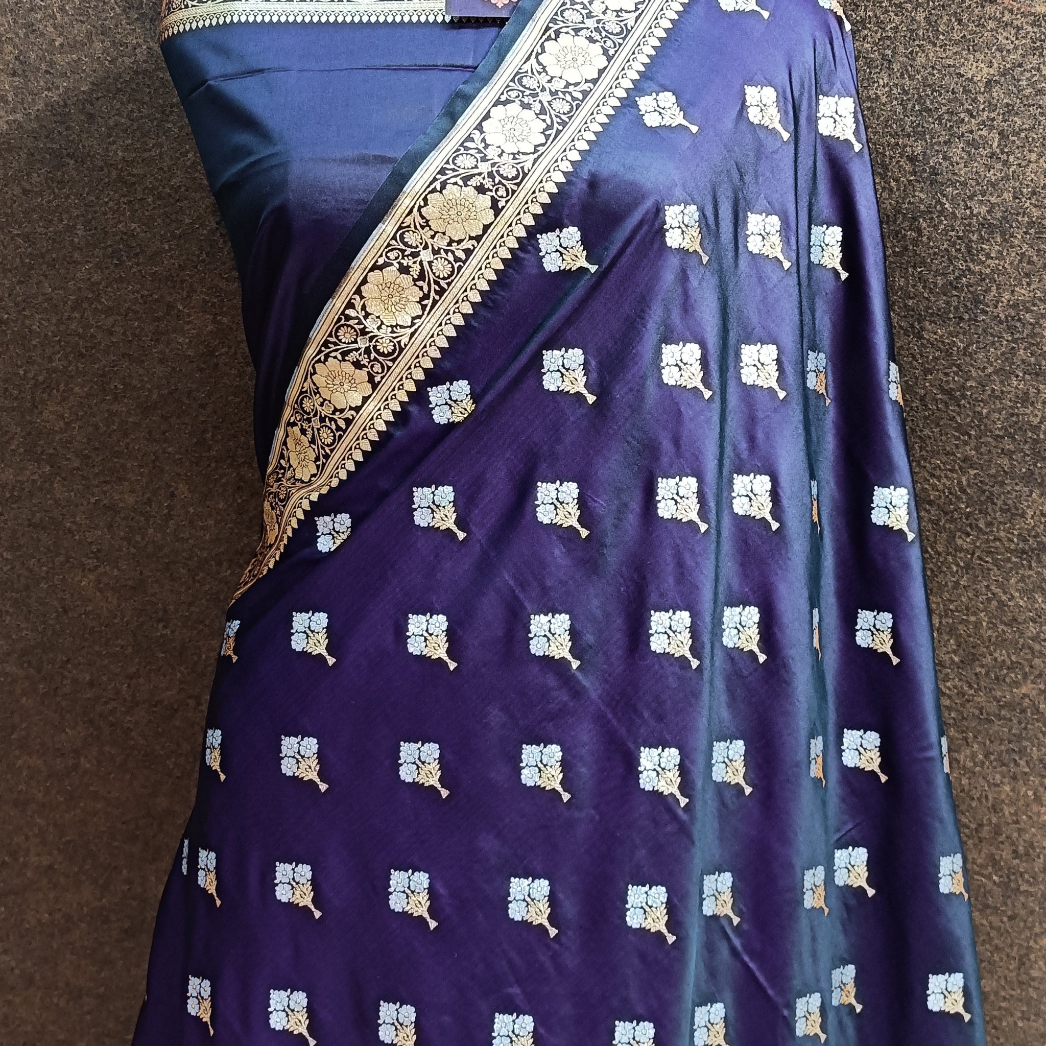 Banarsi Purple Colur  With Silver Zari Meenaa Saree