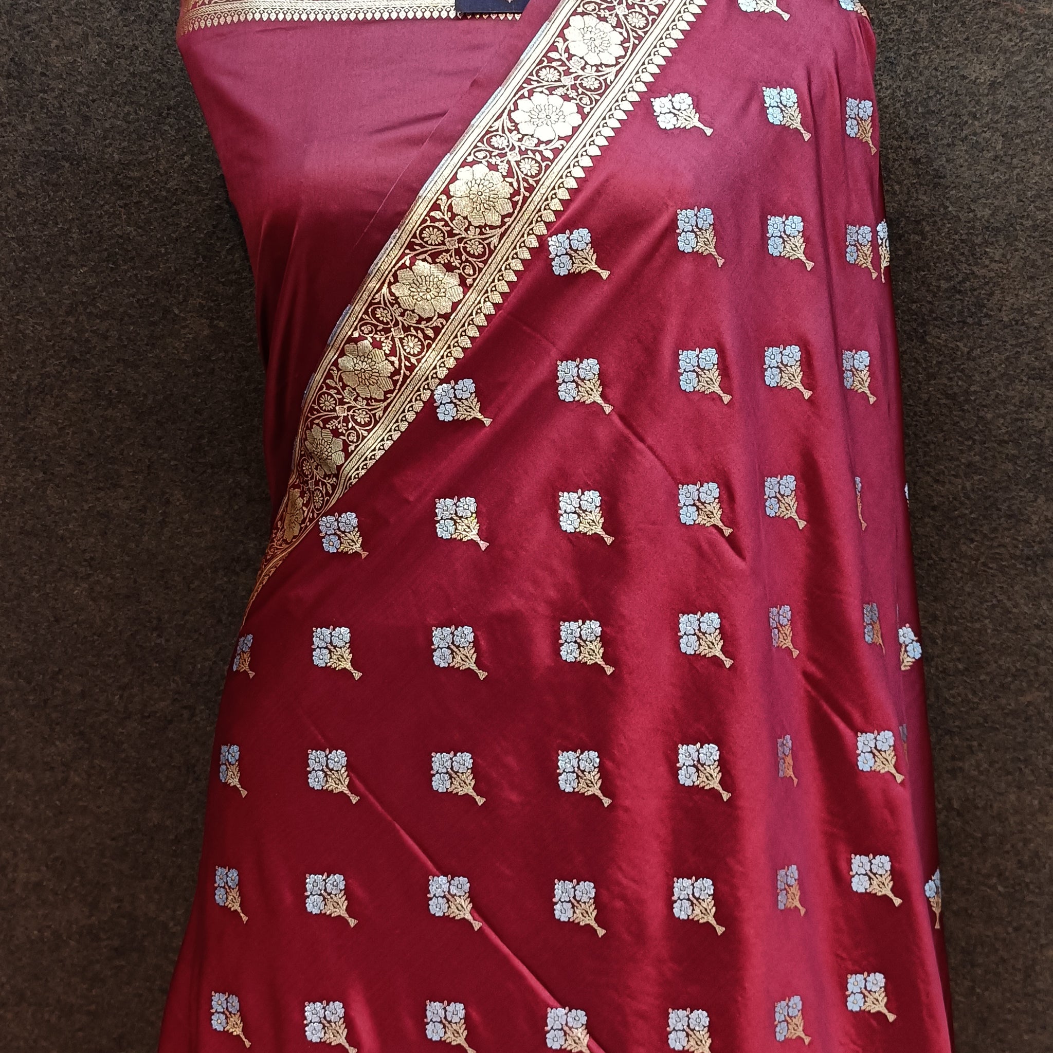 Mehroon Satan Silk Wedding Saree