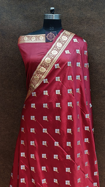 Mehroon Satan Silk Wedding Saree