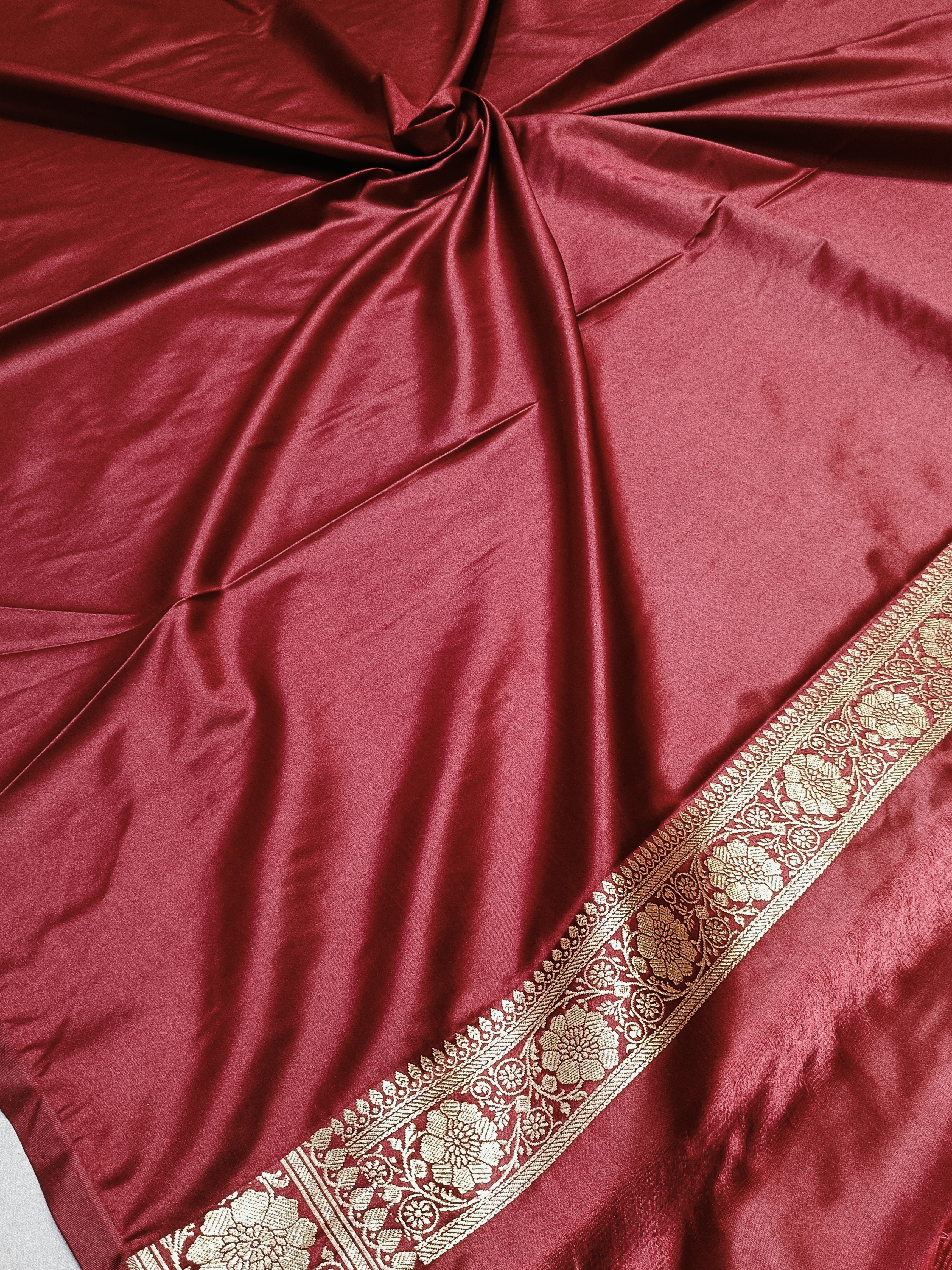 Mehroon Satan Silk Wedding Saree